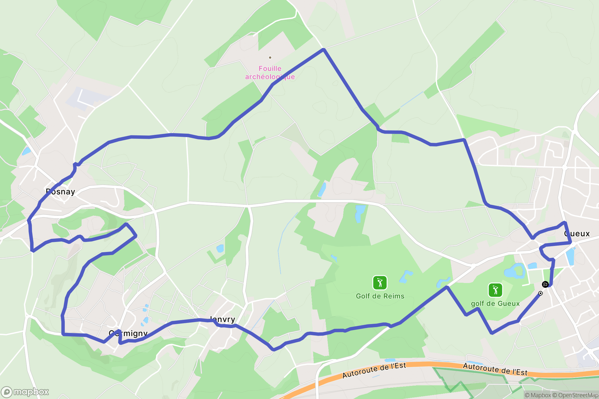 Gueux : carte du parcours de randonnée - France