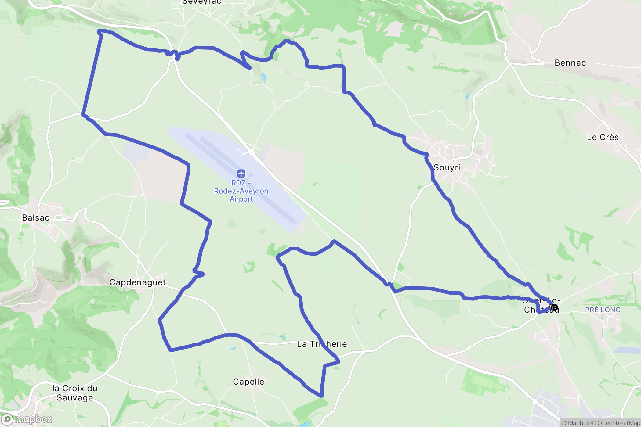 Onet-le-Château : carte du parcours de randonnée - France