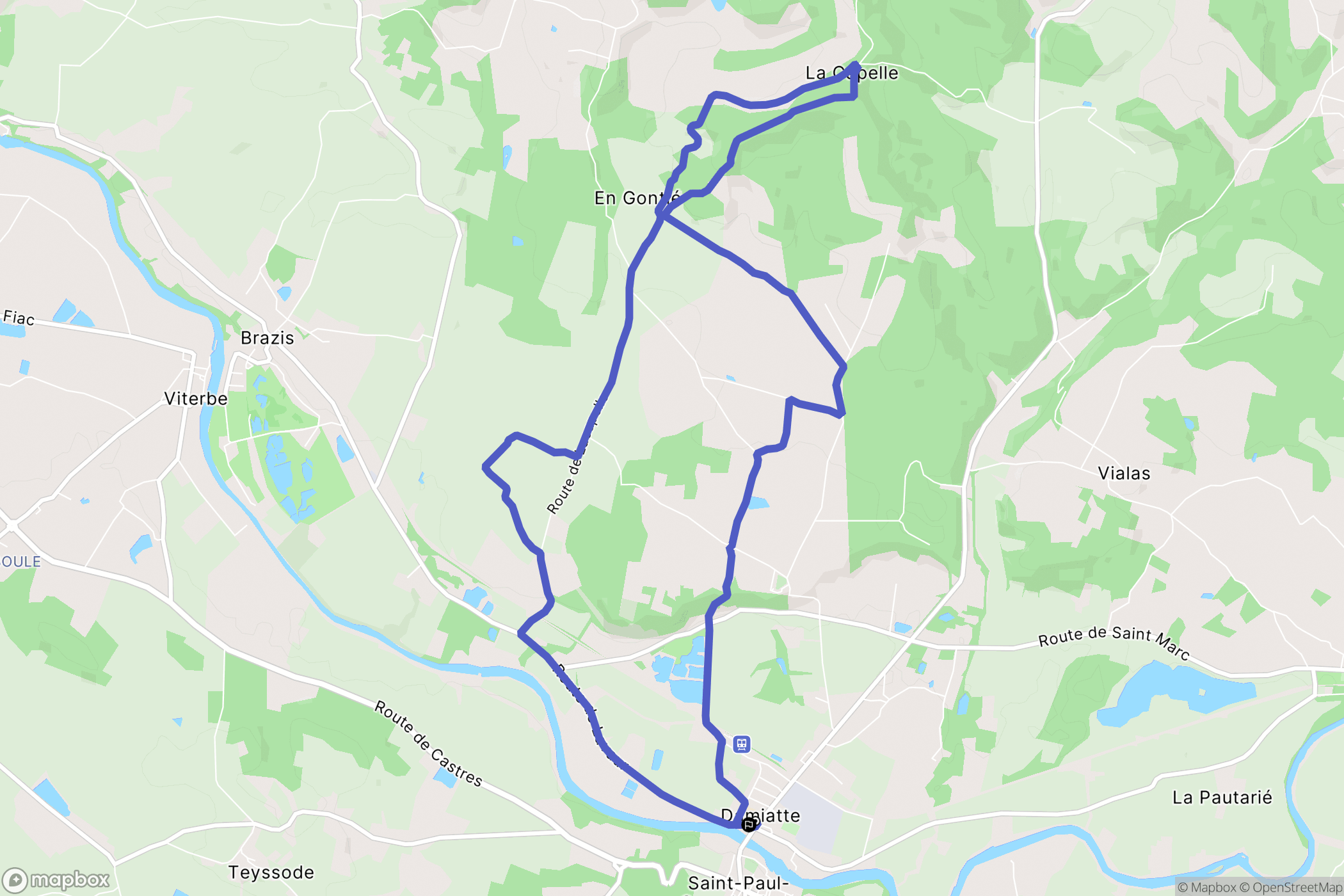 Damiatte : carte du parcours de randonnée - France