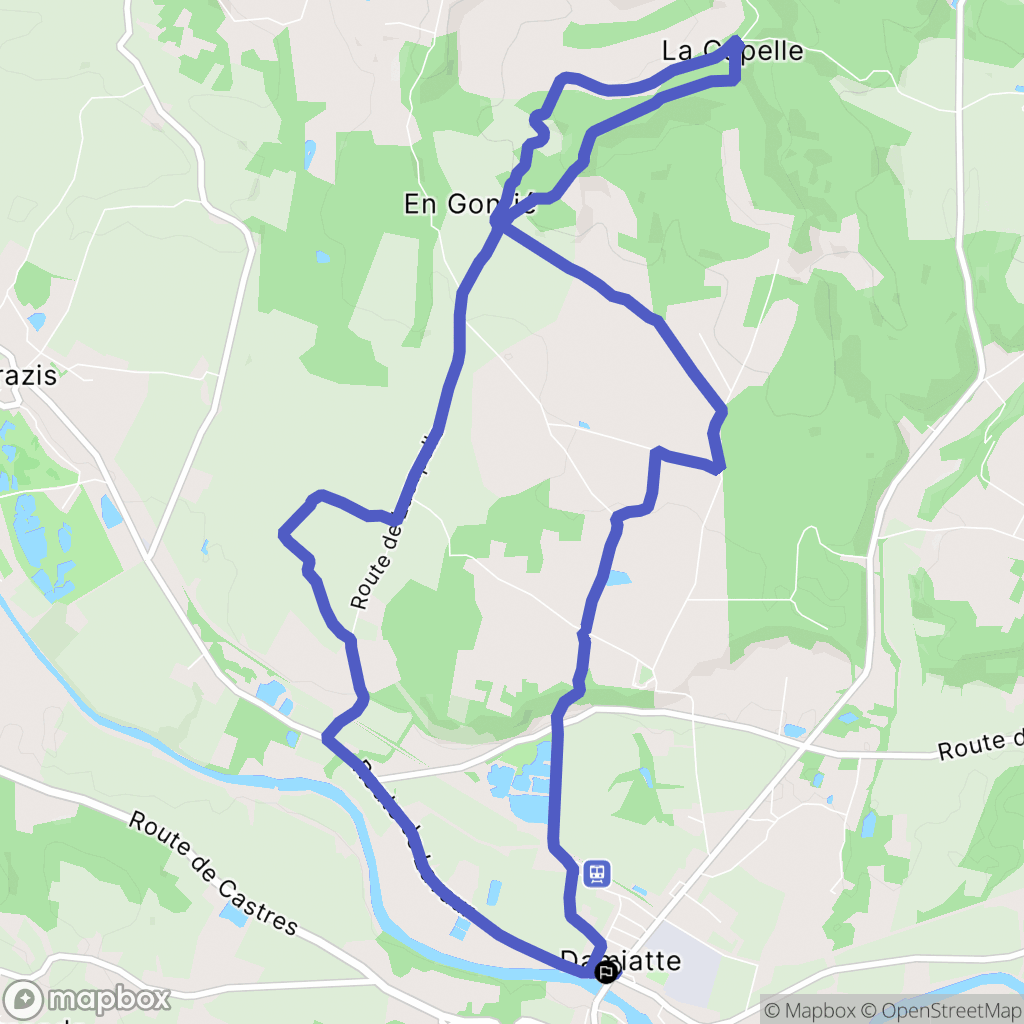 Damiatte : carte du parcours de randonnée - France