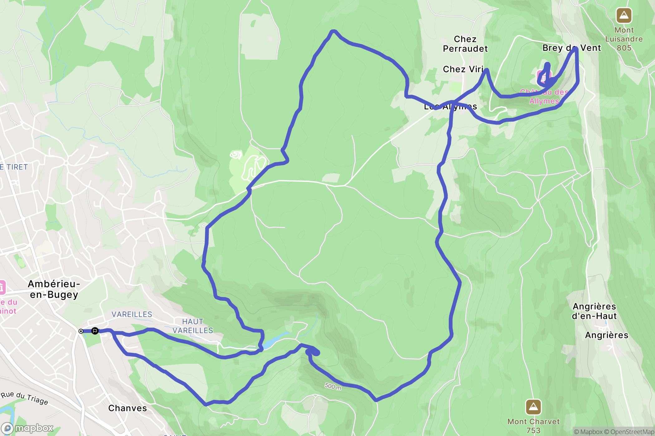 Ambérieu-en-Bugey : carte du parcours de randonnée - France