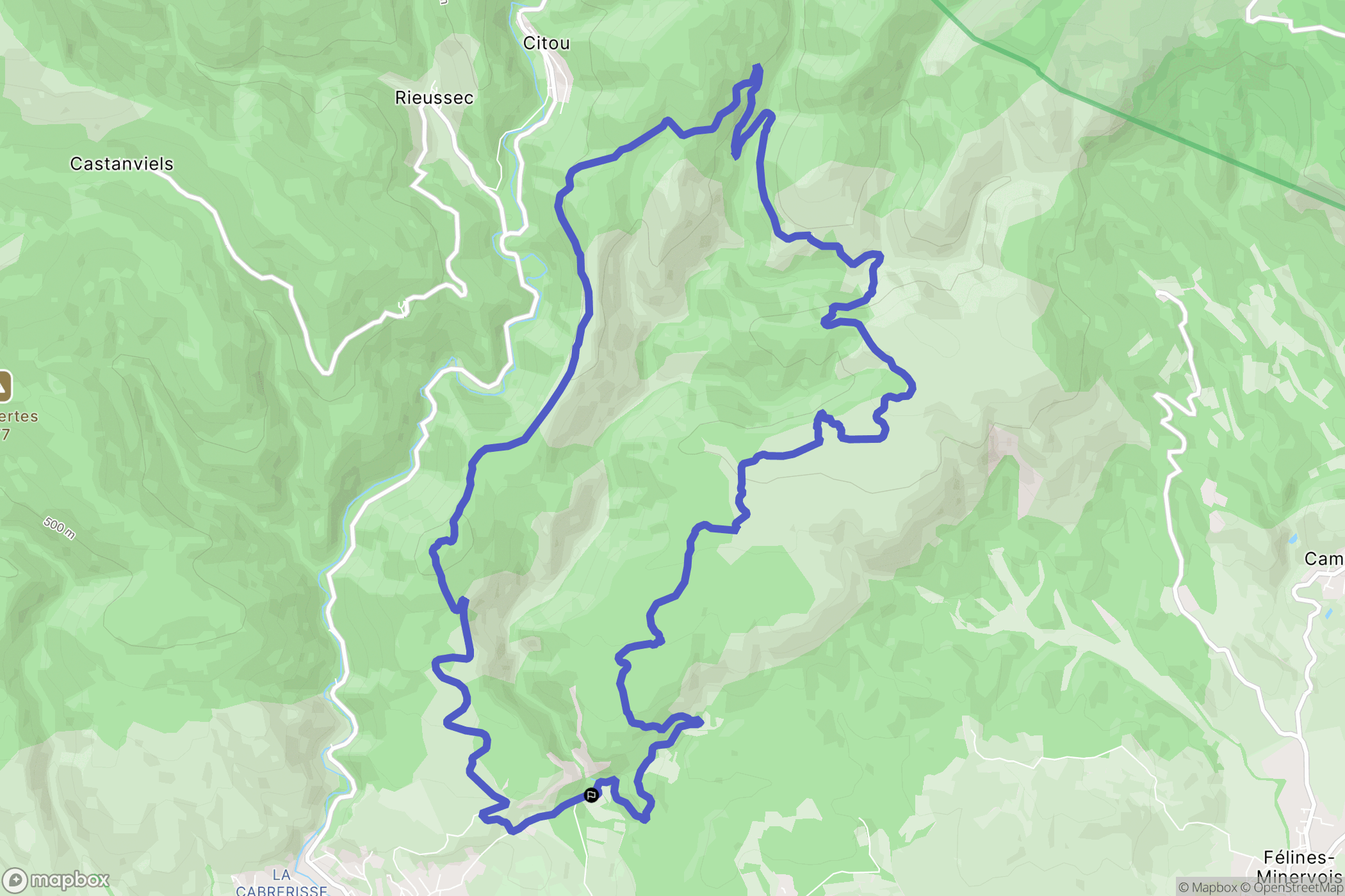 Caunes-Minervois : carte du parcours de randonnée - France