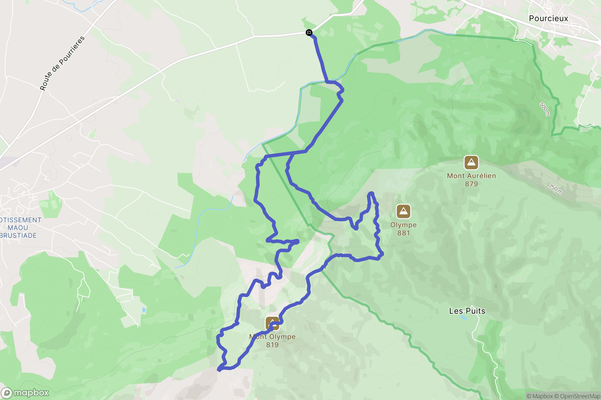 Pourrières : carte du parcours de randonnée - France