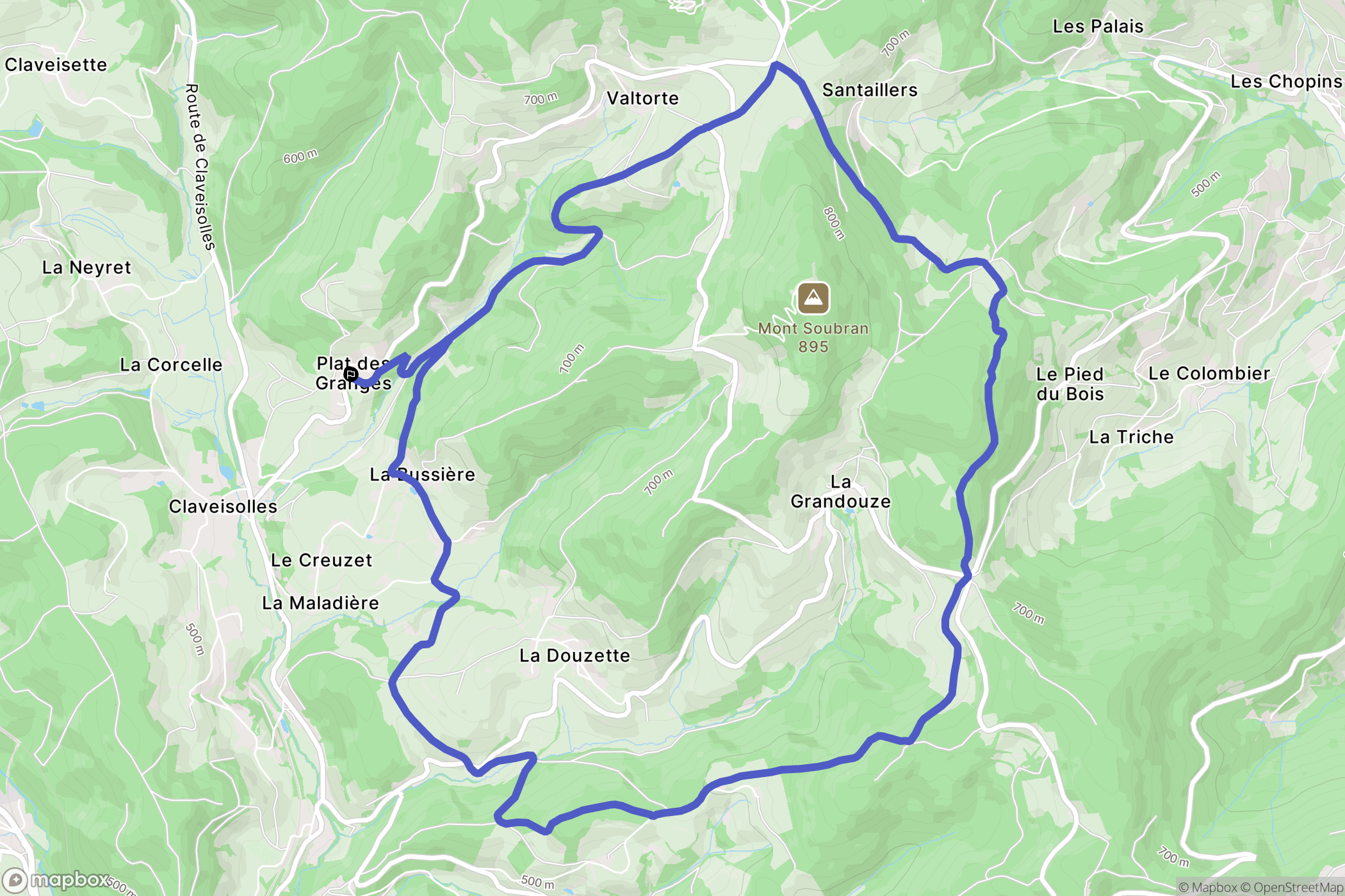 Claveisolles : carte du parcours de randonnée - France