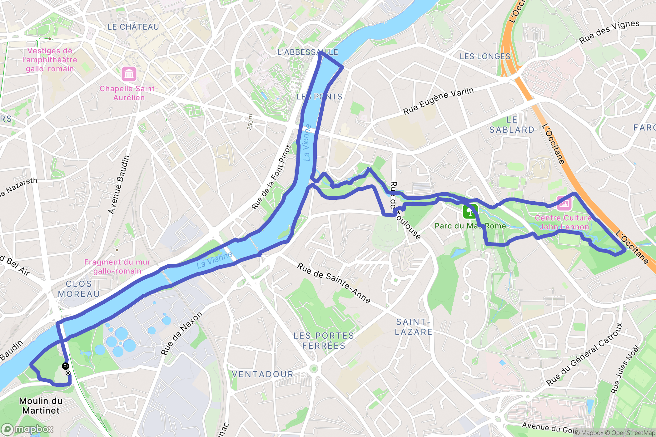 Limoges : carte du parcours de randonnée - France