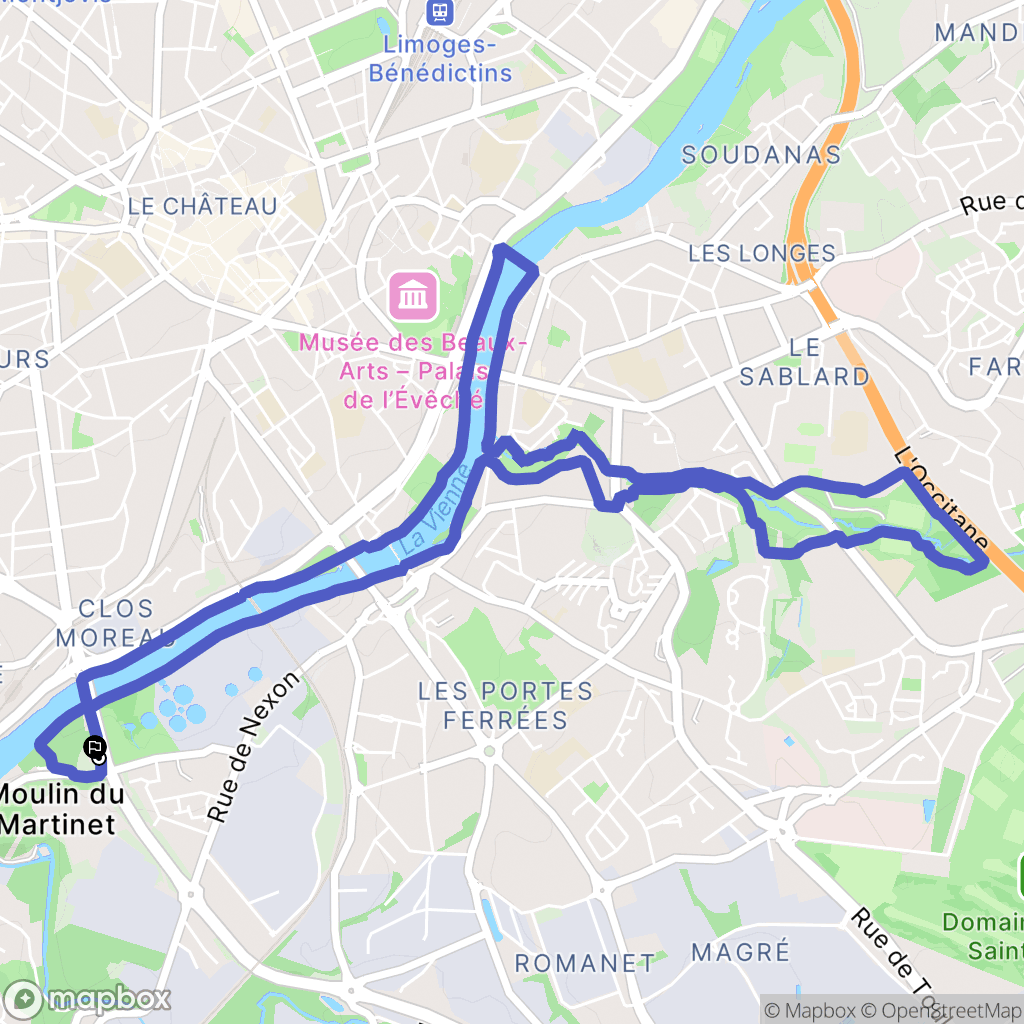 Limoges : carte du parcours de randonnée - France