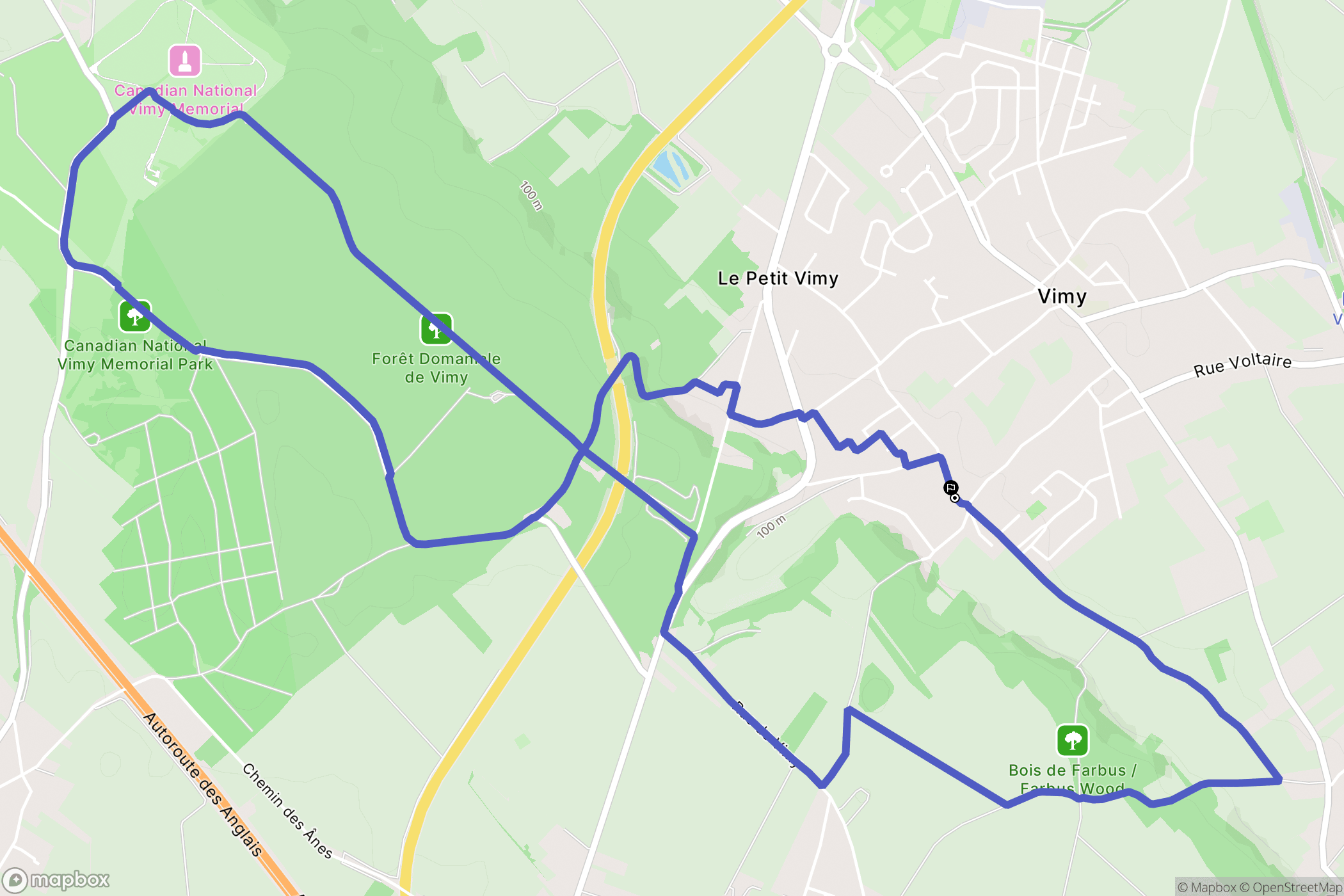 Vimy : carte du parcours de randonnée - France