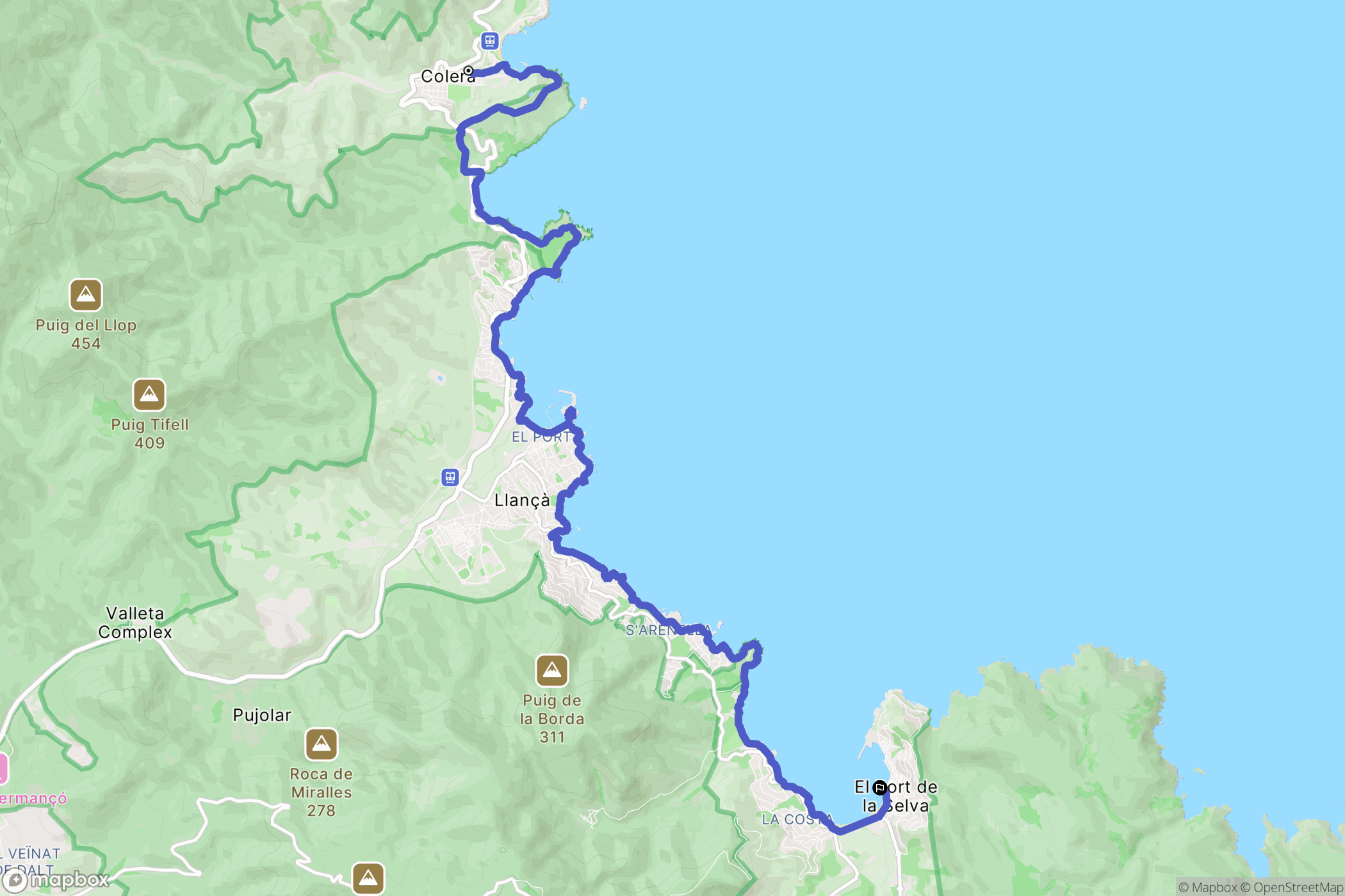 Colera : carte du parcours de randonnée - Spain