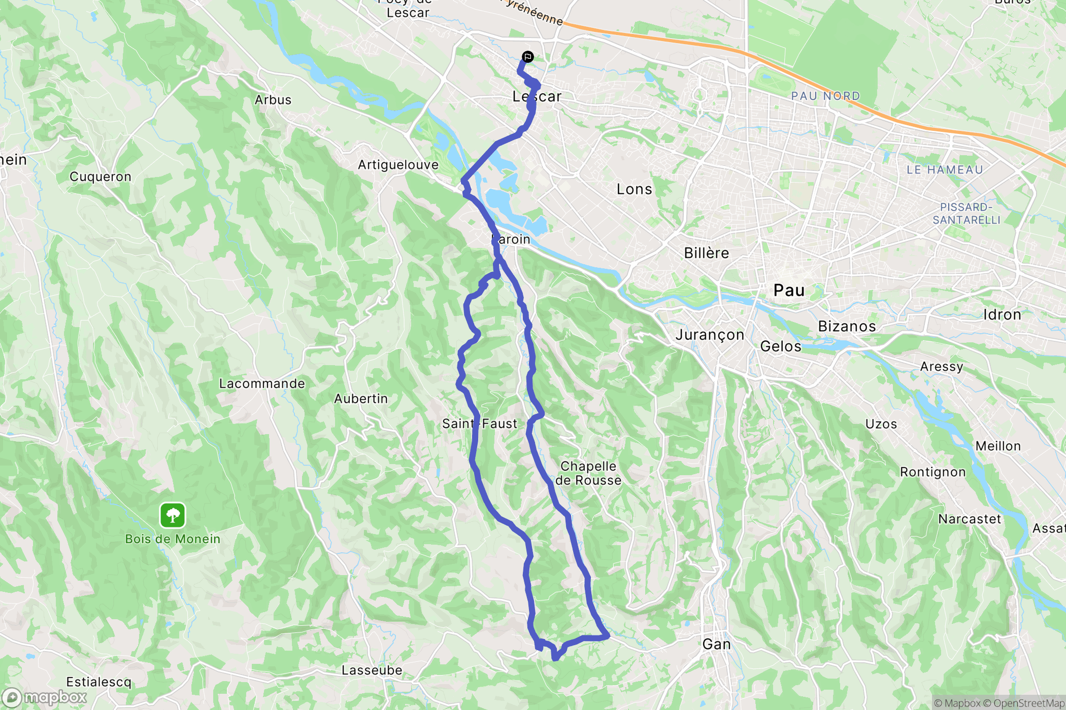 Lescar : carte du parcours de randonnée - France