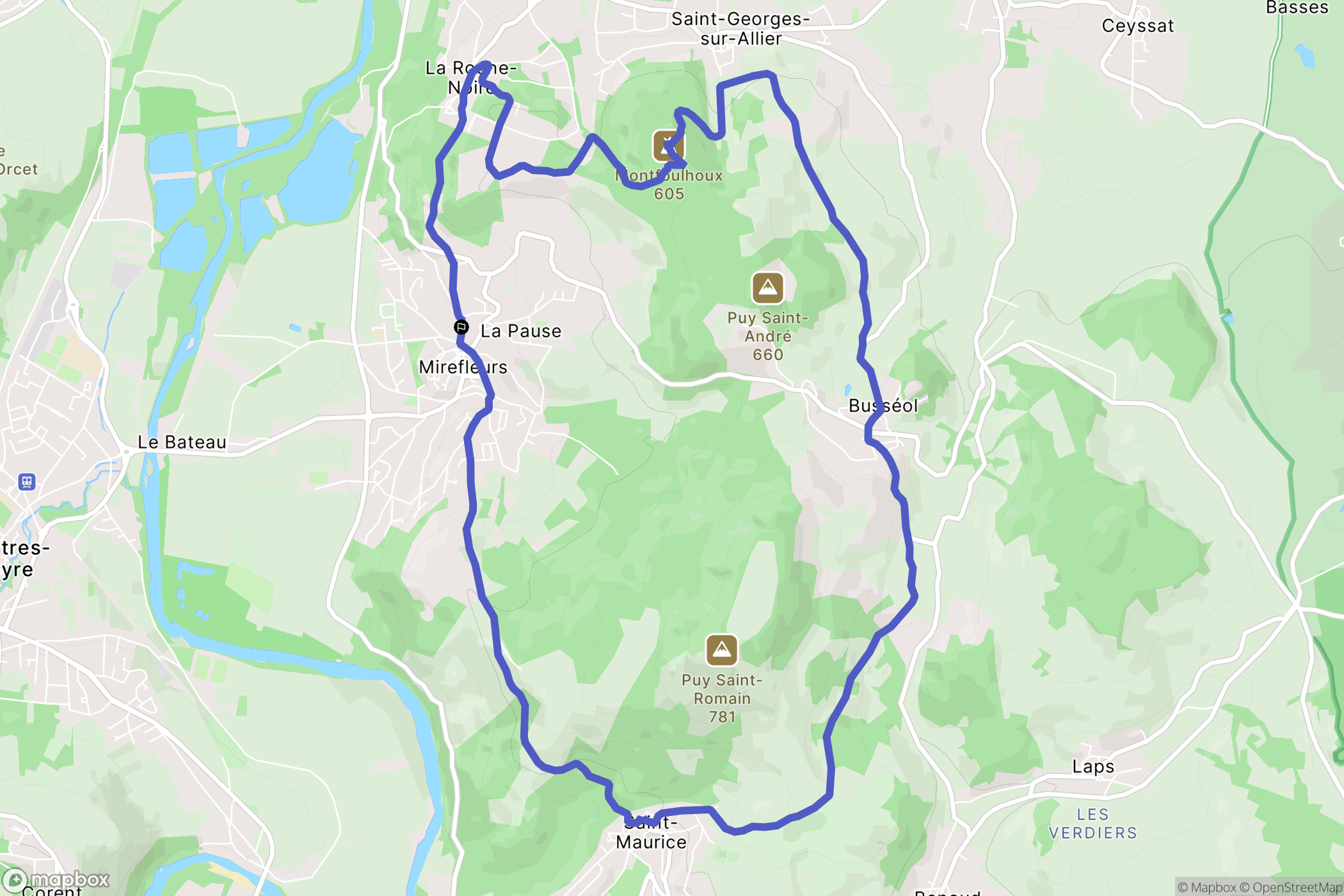 Mirefleurs : carte du parcours de randonnée - France