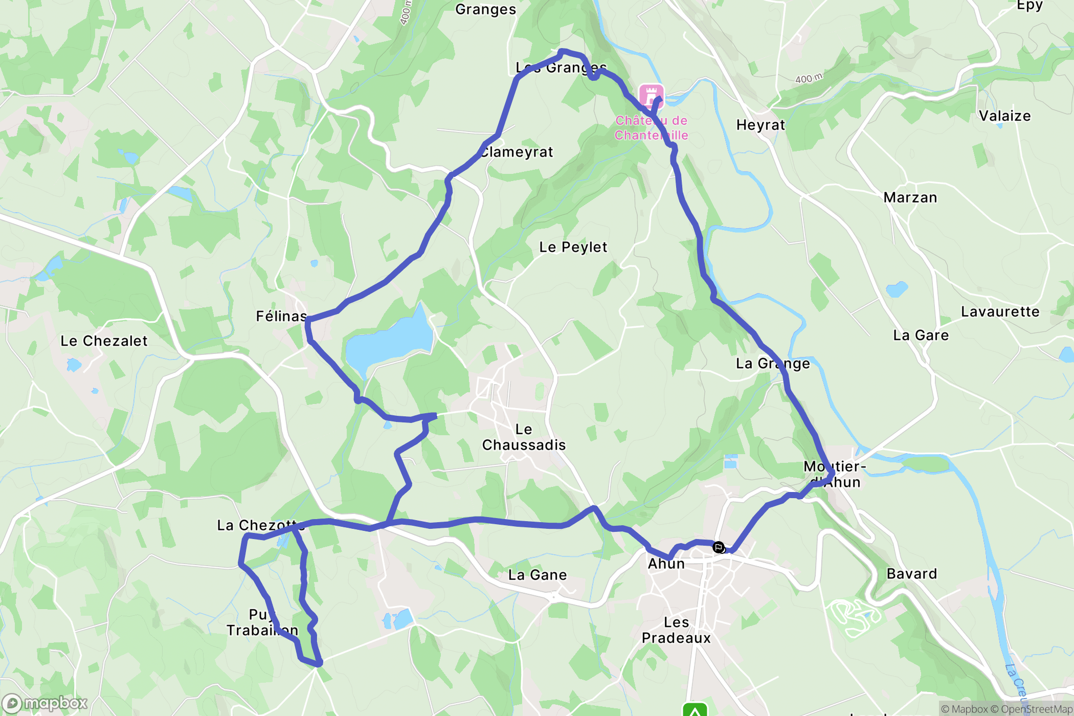 Ahun : carte du parcours de randonnée - France