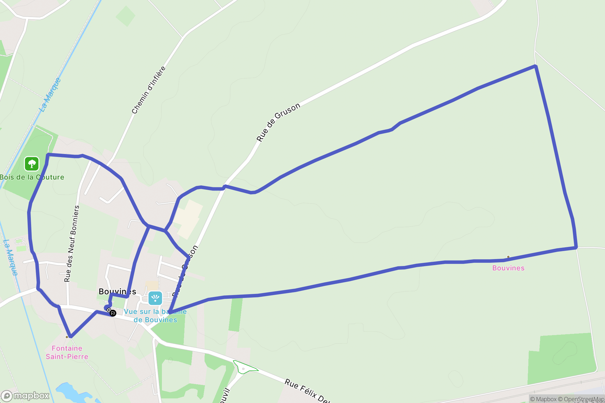 Bouvines : carte du parcours de randonnée - France
