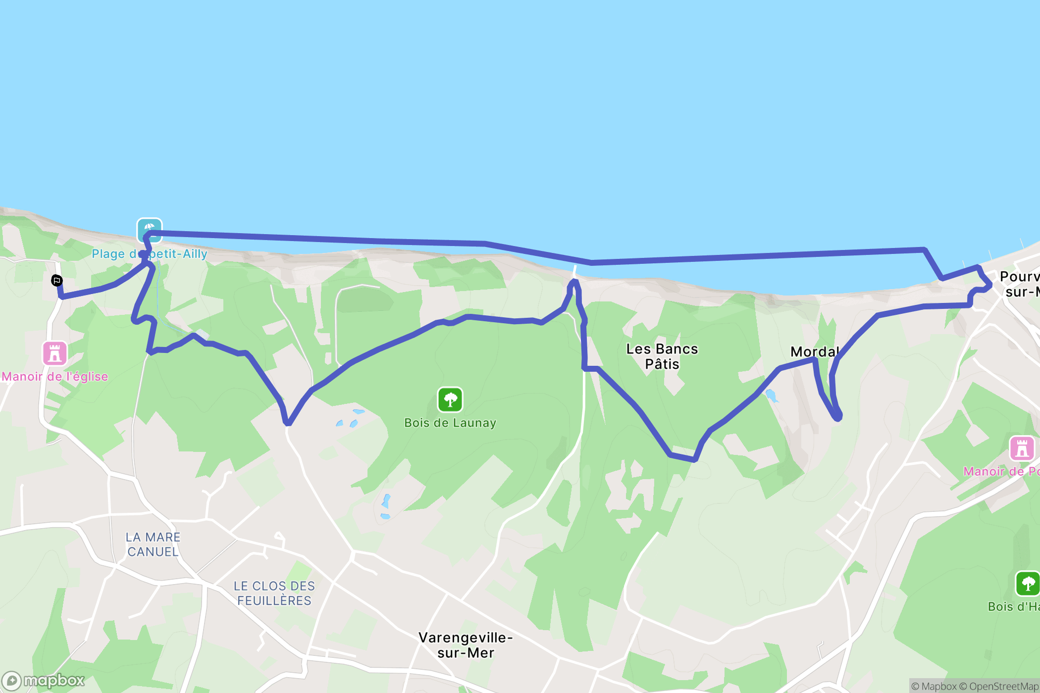 Varengeville-sur-Mer : carte du parcours de randonnée - France