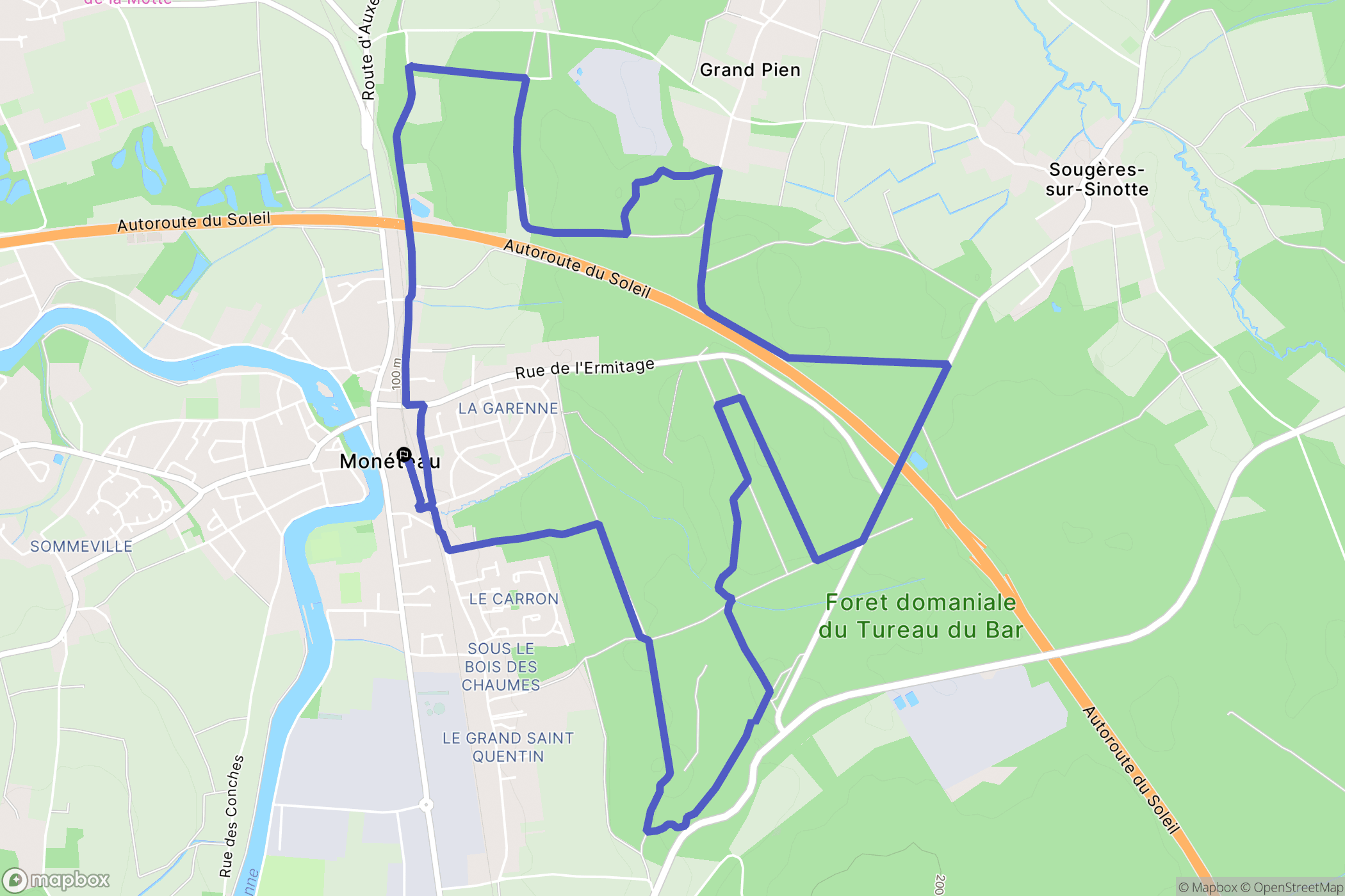 Monéteau : carte du parcours de randonnée - France