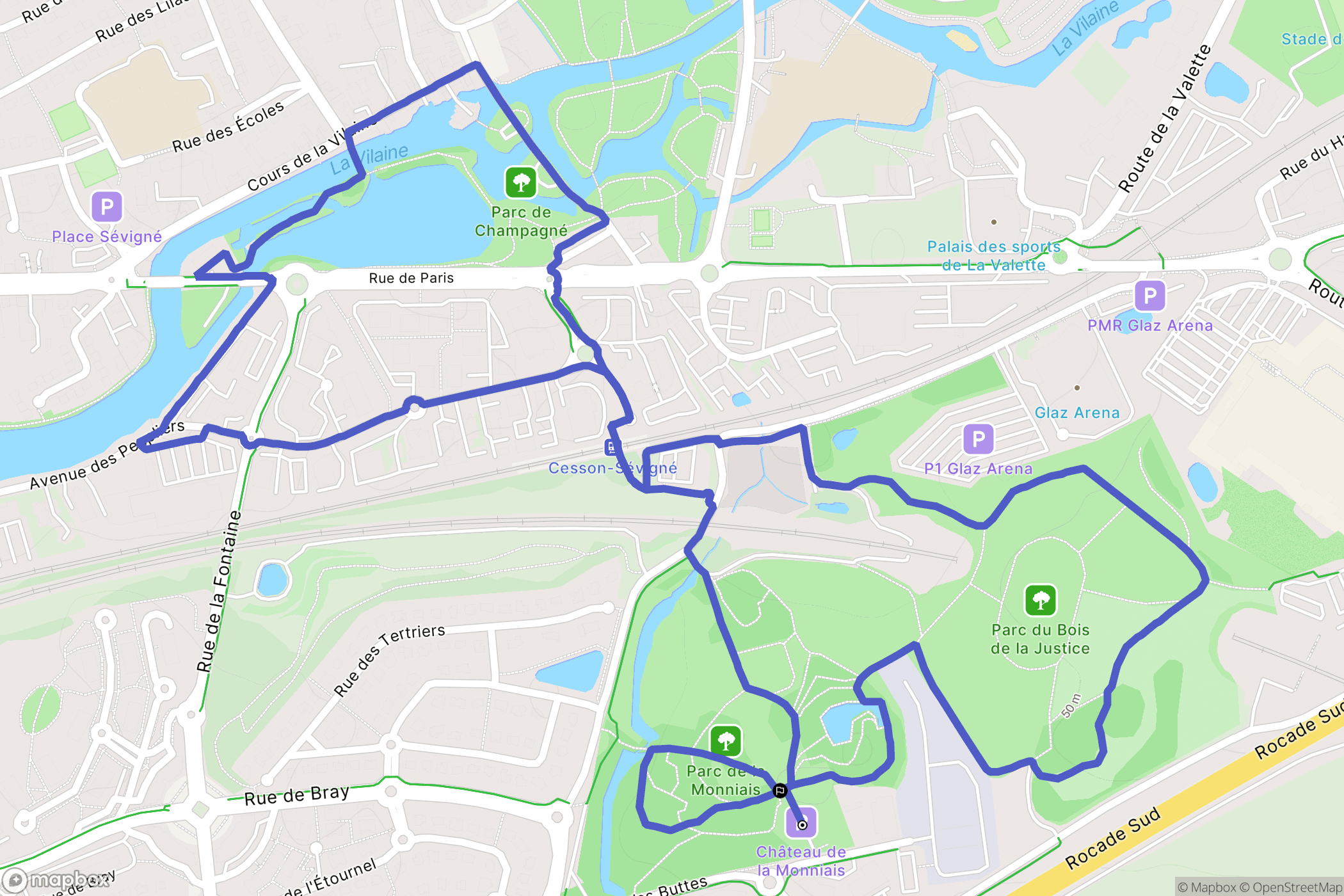 Cesson-Sévigné : carte du parcours de randonnée - France