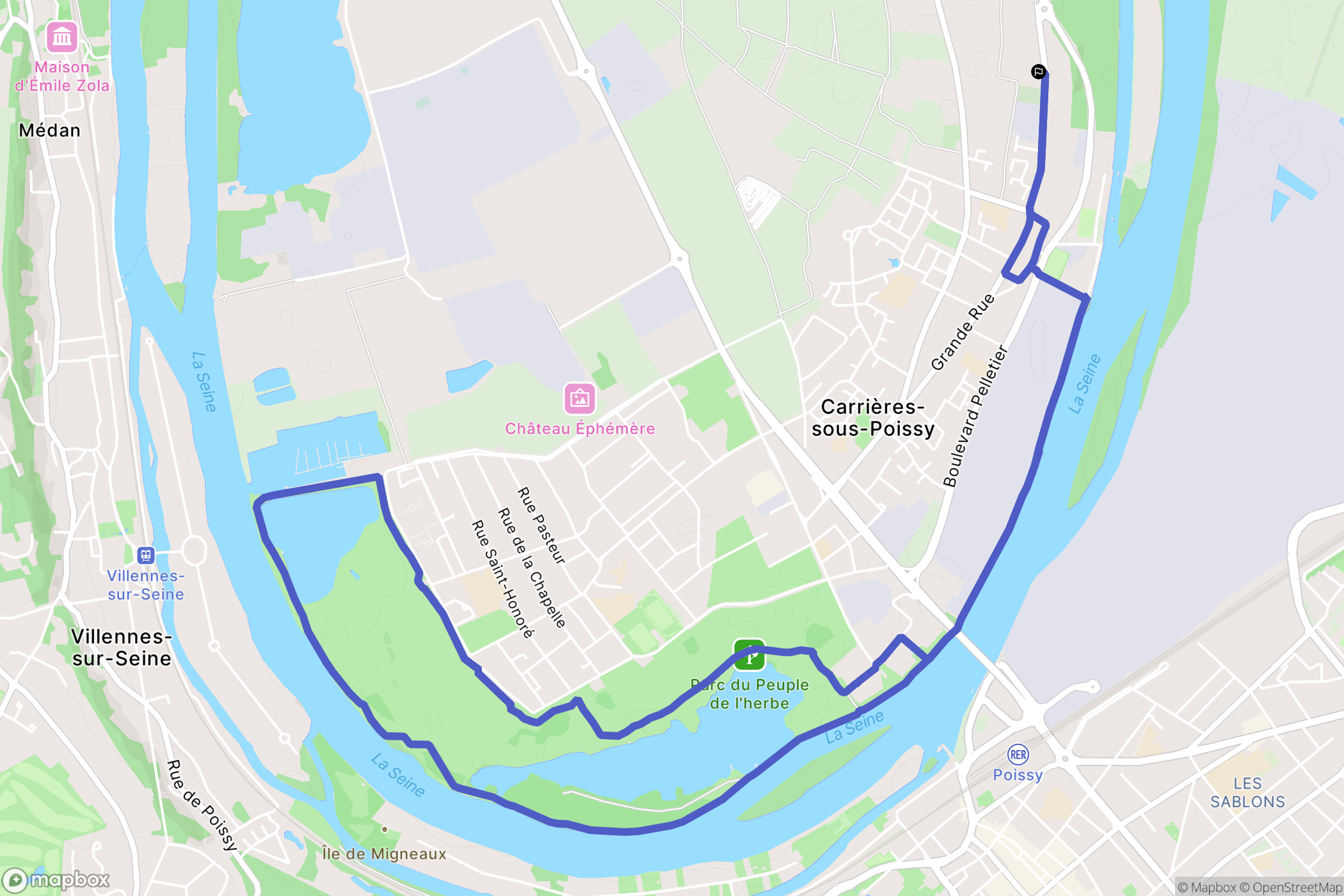 Carrières-sous-Poissy : carte du parcours de randonnée - France