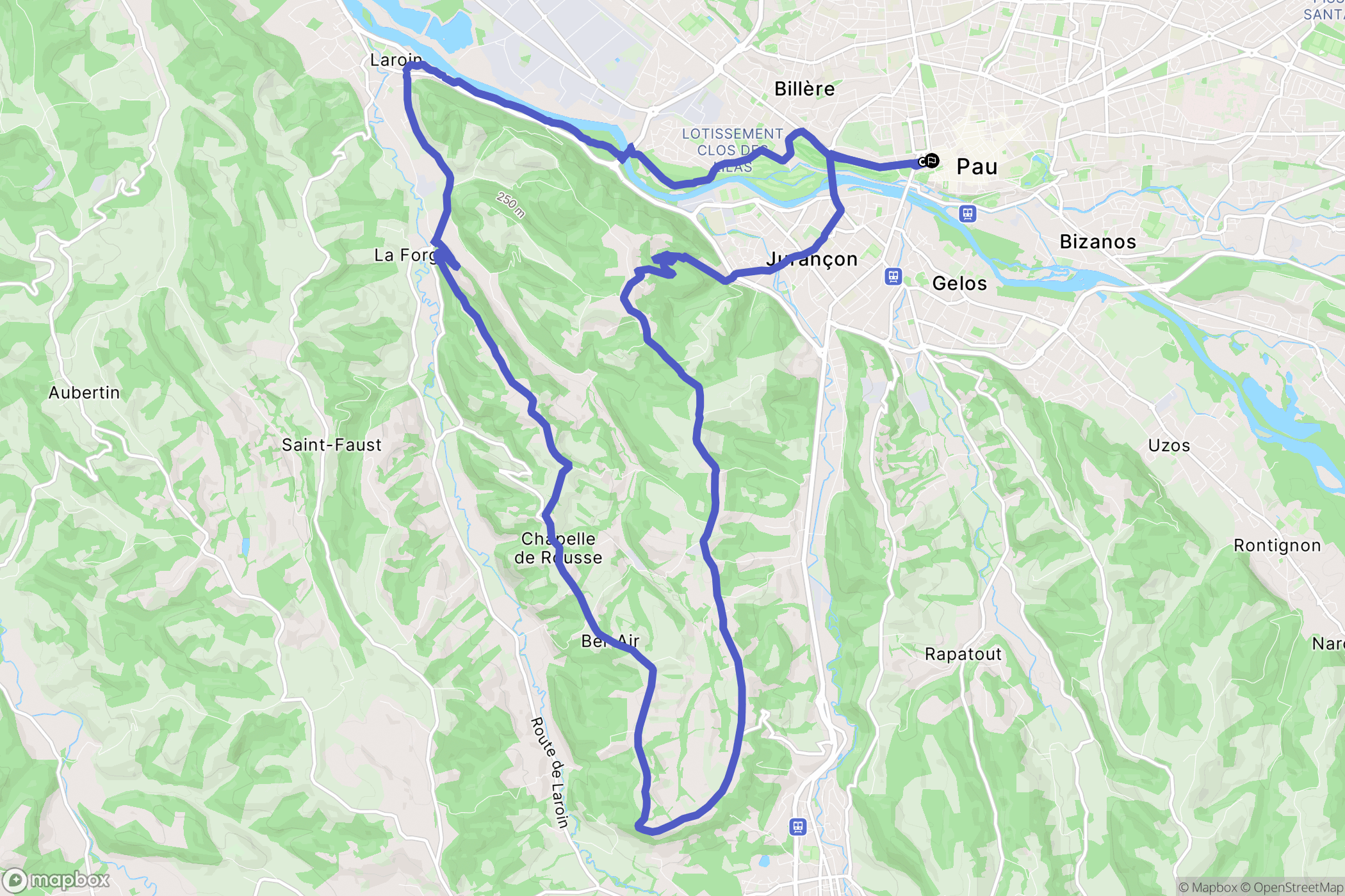 Pau : carte du parcours de randonnée - France