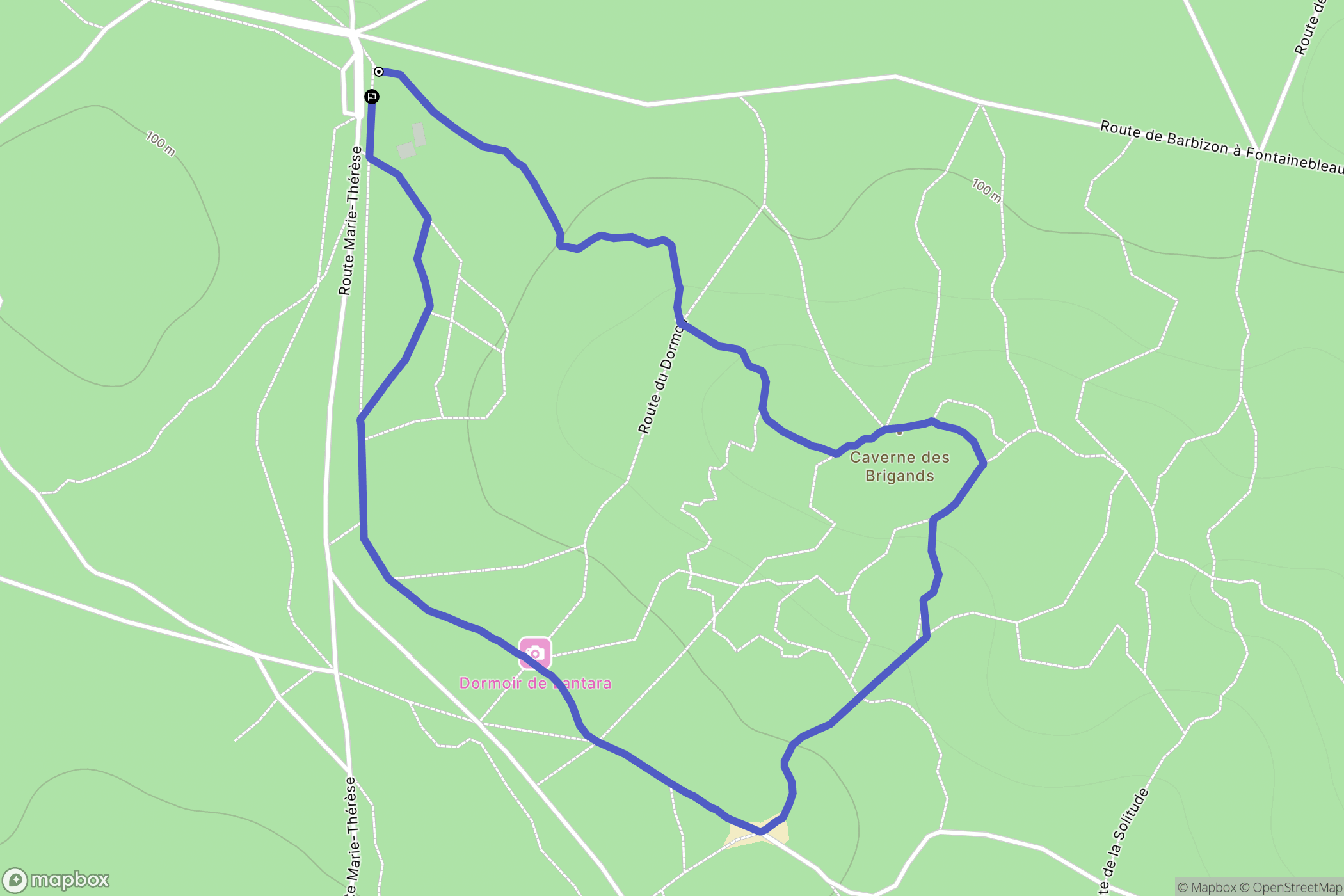 Fontainebleau : carte du parcours de randonnée - France