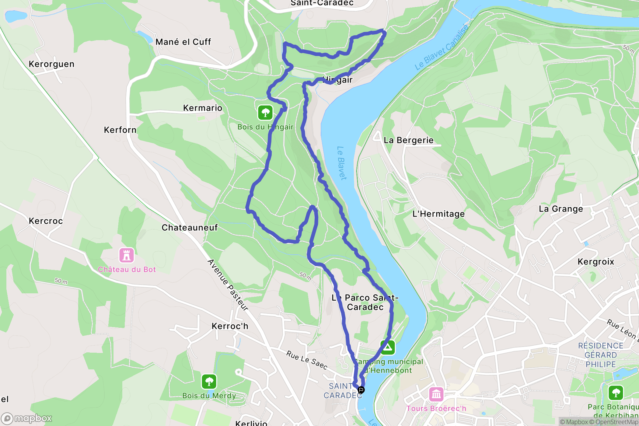 Hennebont : carte du parcours de randonnée - France
