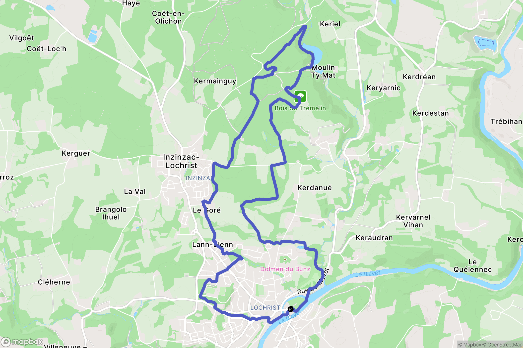 Inzinzac-Lochrist : carte du parcours de randonnée - France
