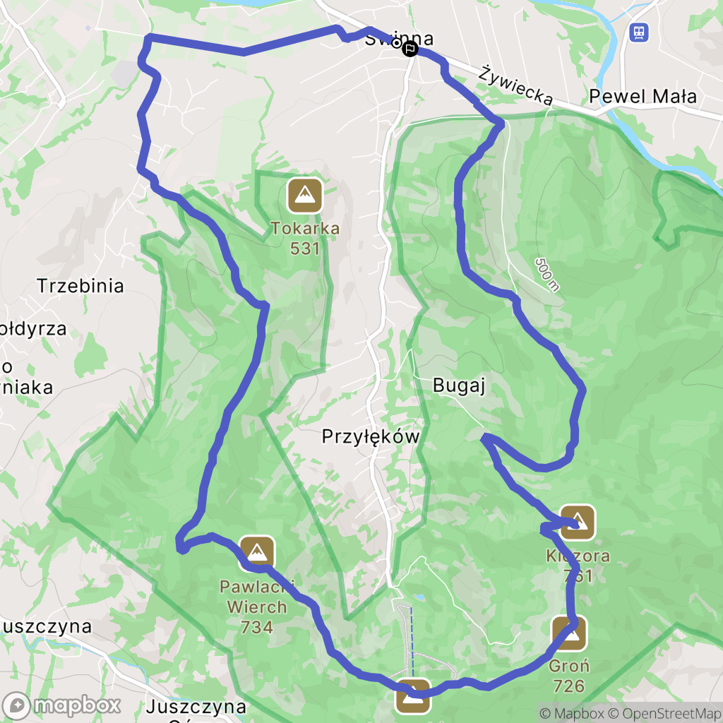 Świnna: mapa trasy - Poland