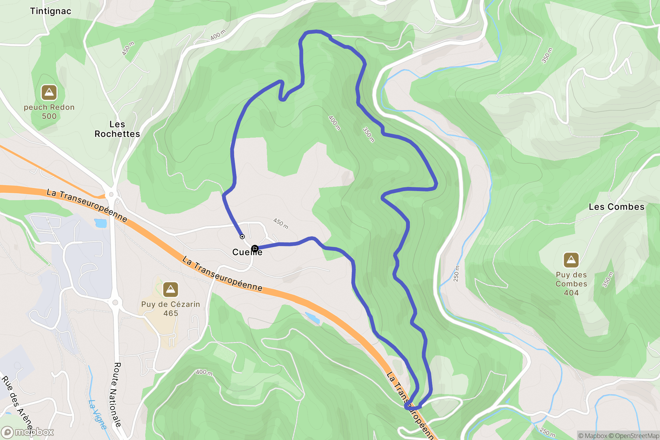 Naves : carte du parcours de randonnée - France