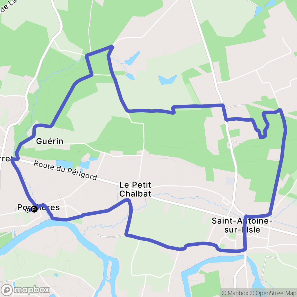 Porchères : carte du parcours de randonnée - France