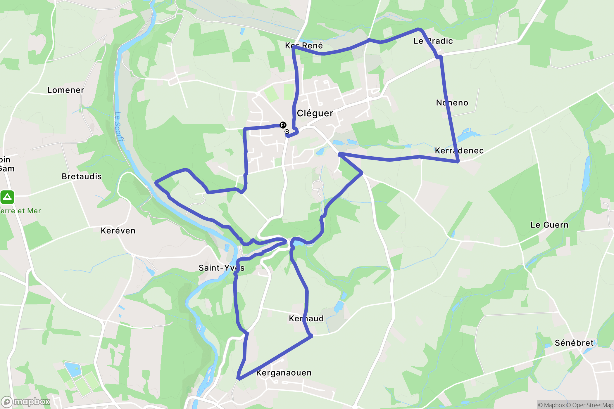 Cléguer : carte du parcours de randonnée - France