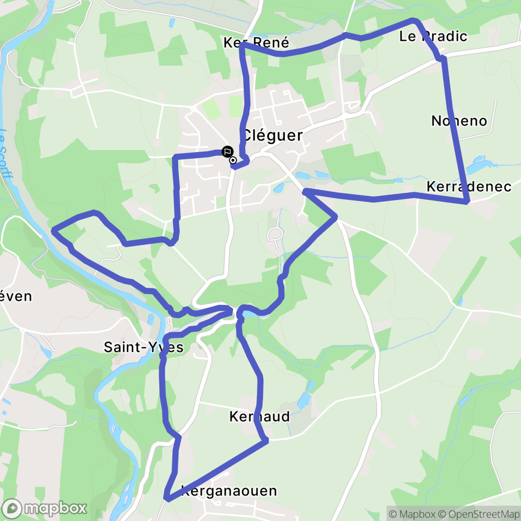 Cléguer : carte du parcours de randonnée - France