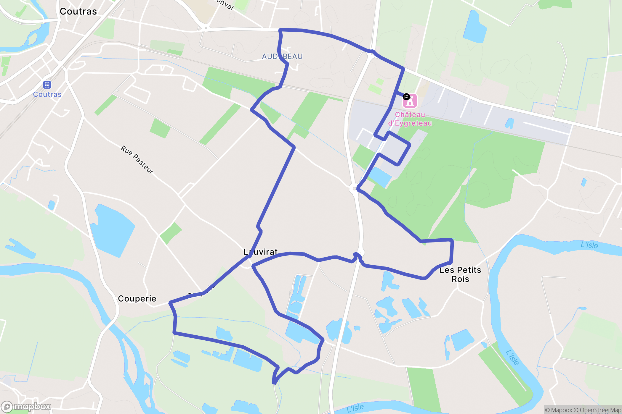 Coutras : carte du parcours de randonnée - France
