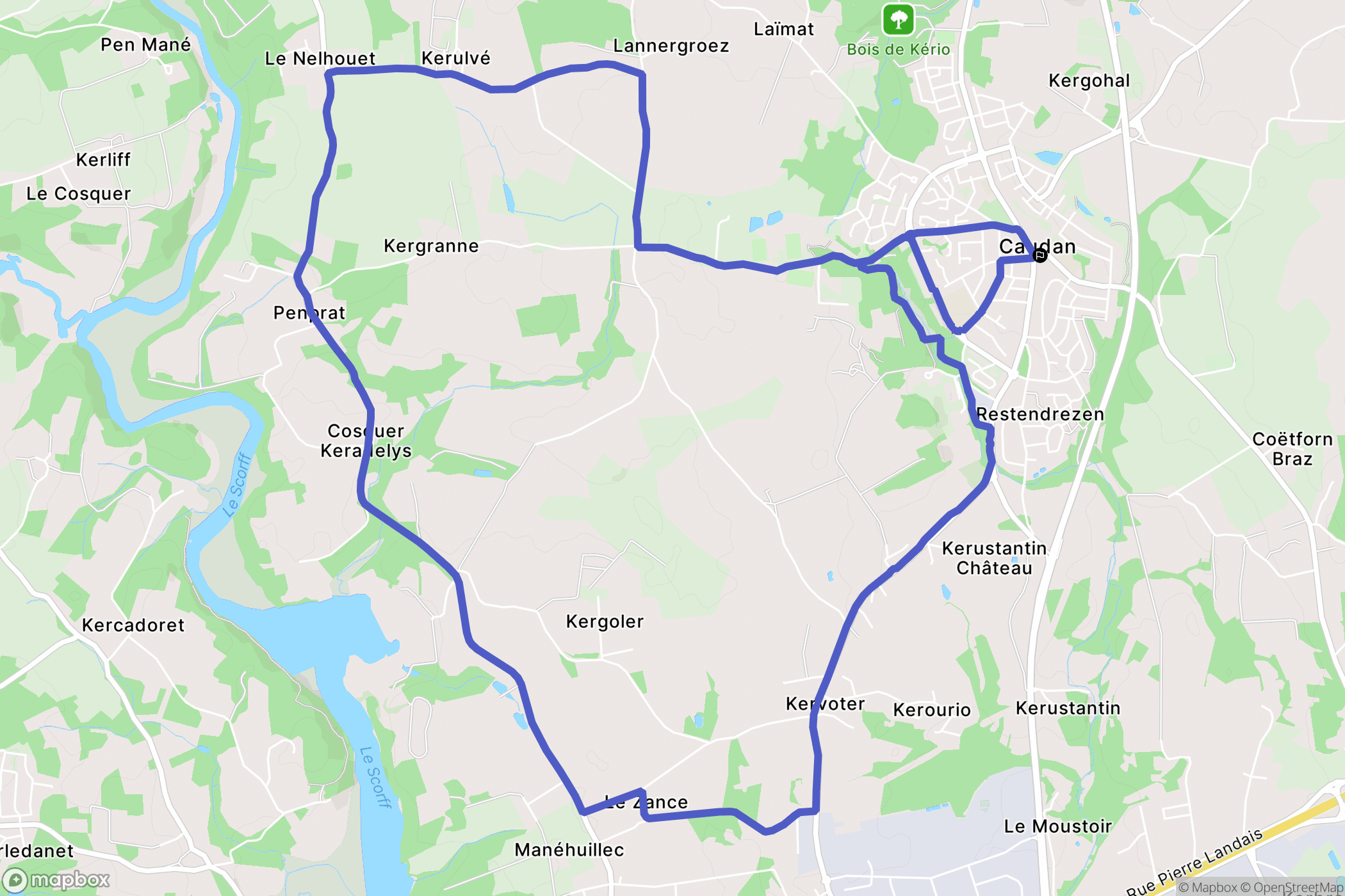 Caudan : carte du parcours de randonnée - France