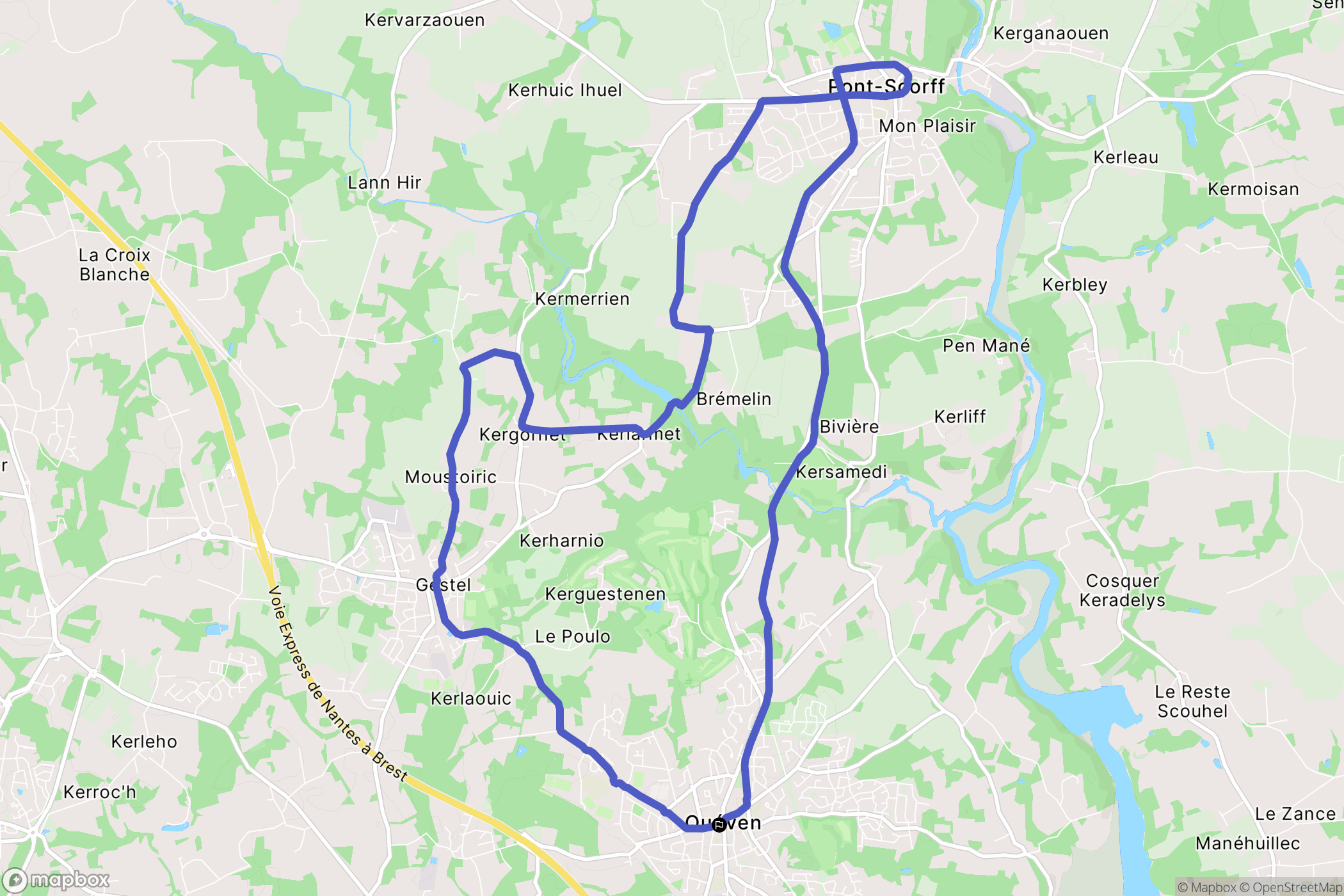 Quéven : carte du parcours de randonnée - France