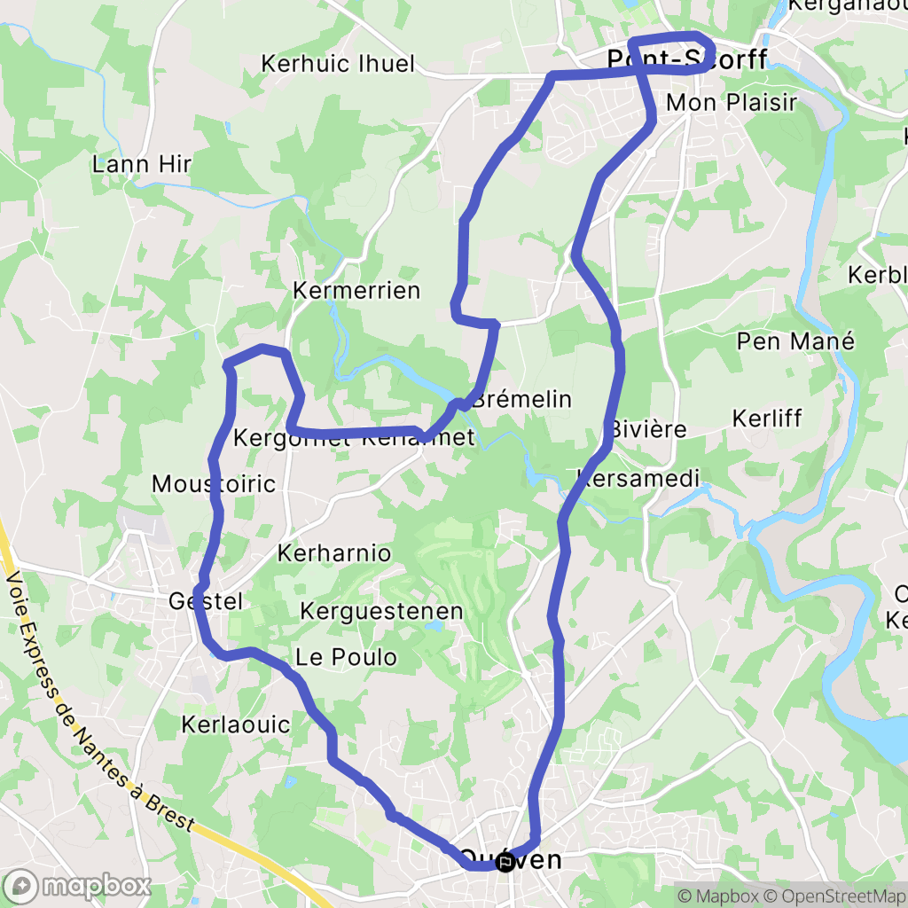 Quéven : carte du parcours de randonnée - France