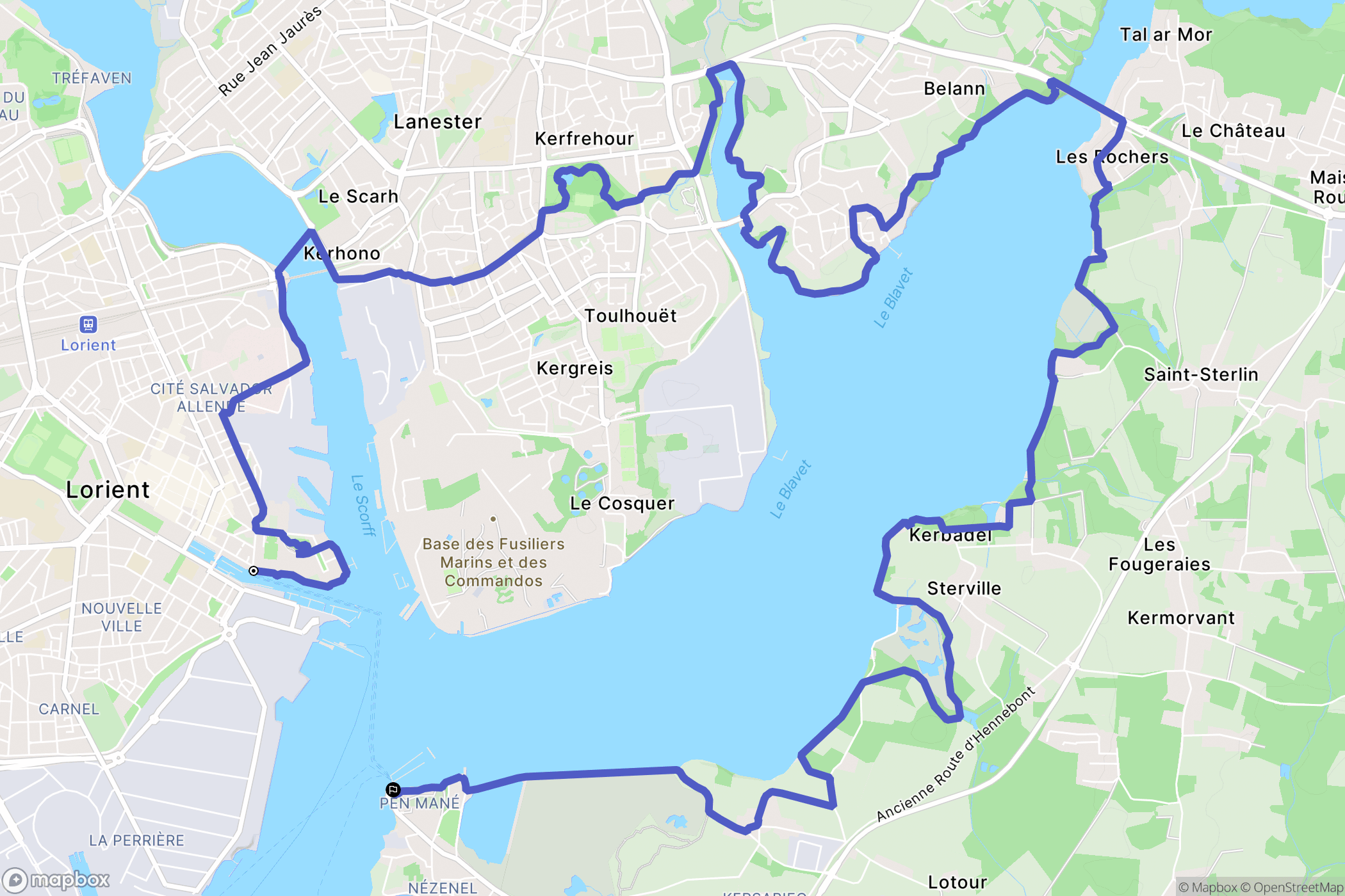 Lorient : carte du parcours de randonnée - France