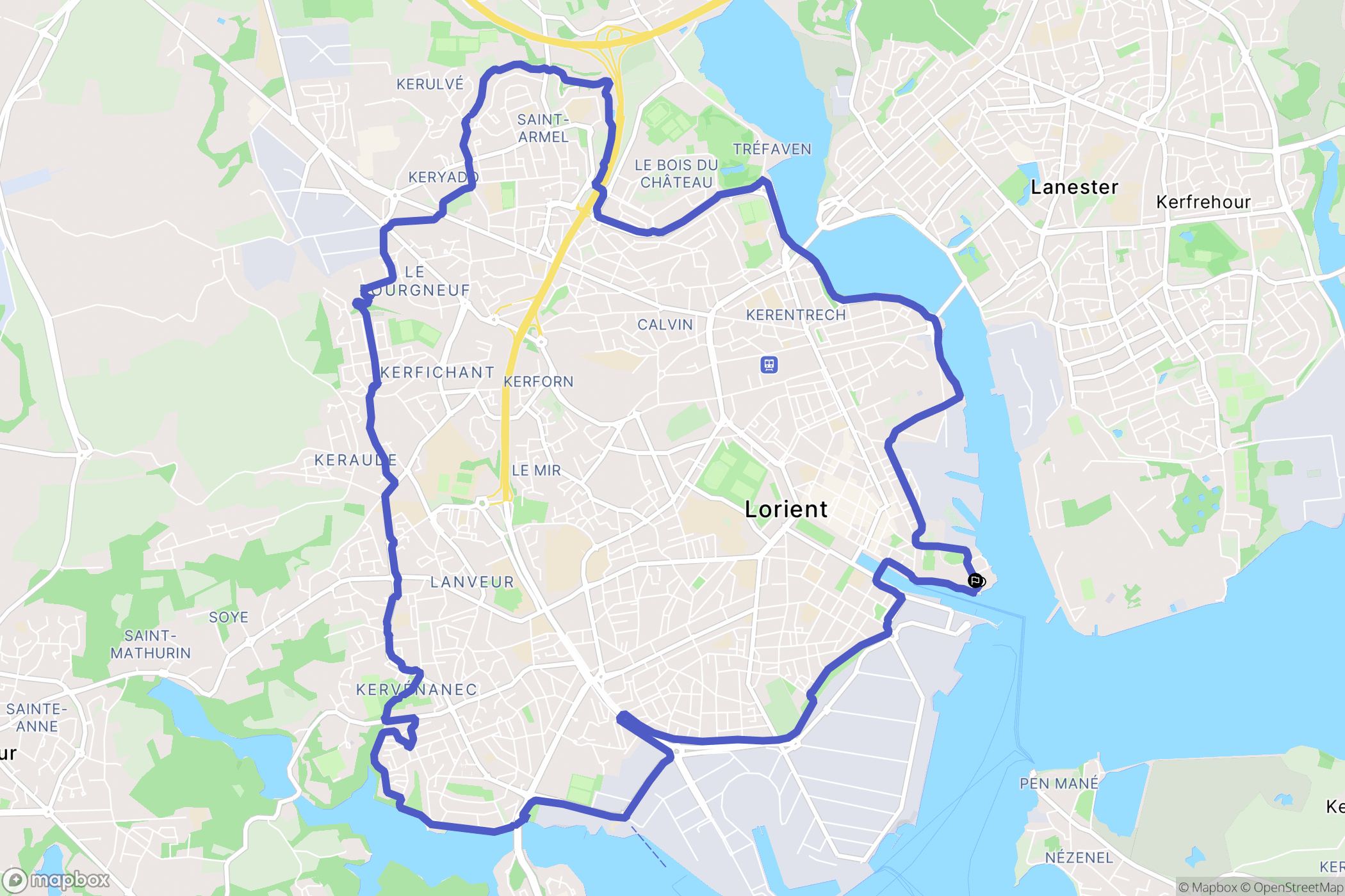 Lorient : carte du parcours de randonnée - France