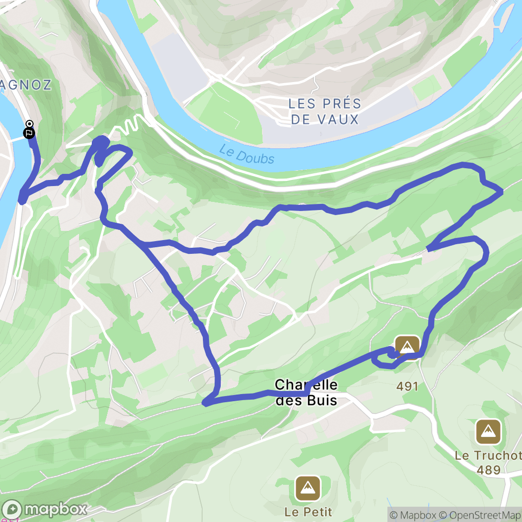 Besançon : carte du parcours de randonnée - France