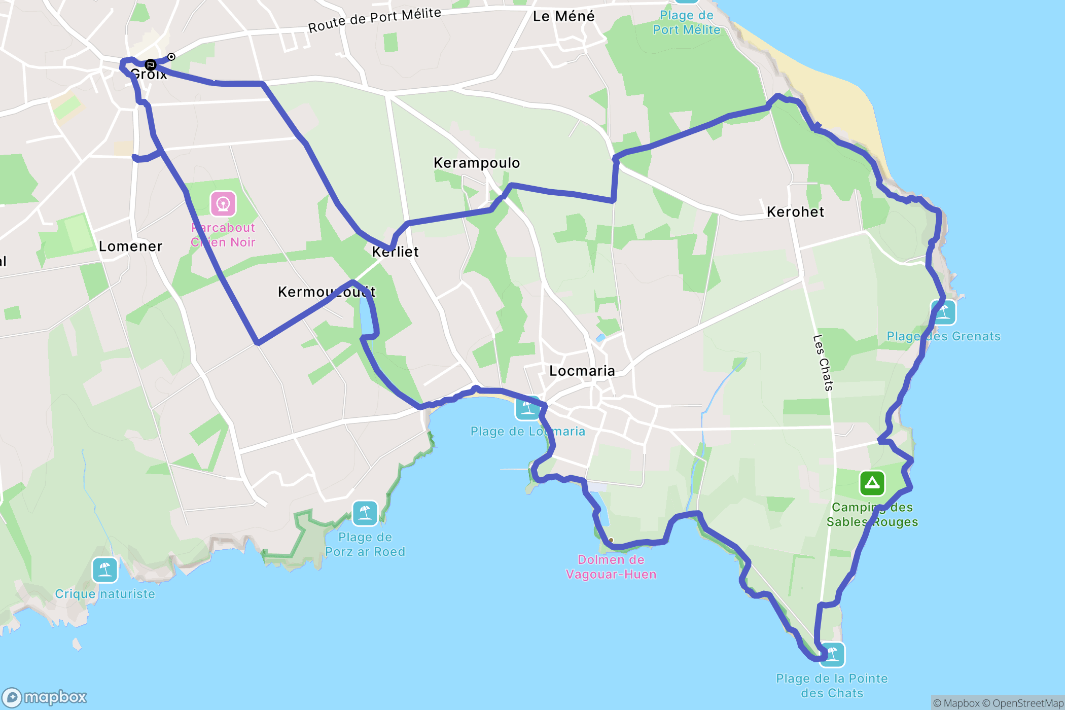 Groix : carte du parcours de randonnée - France