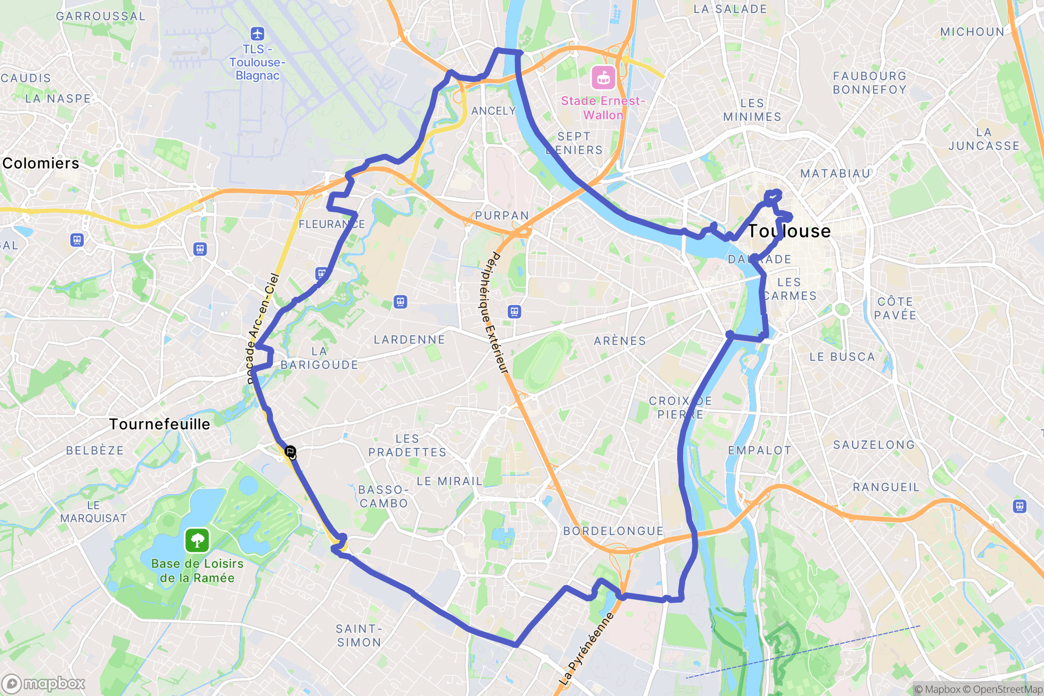 Toulouse : carte du parcours de randonnée - France