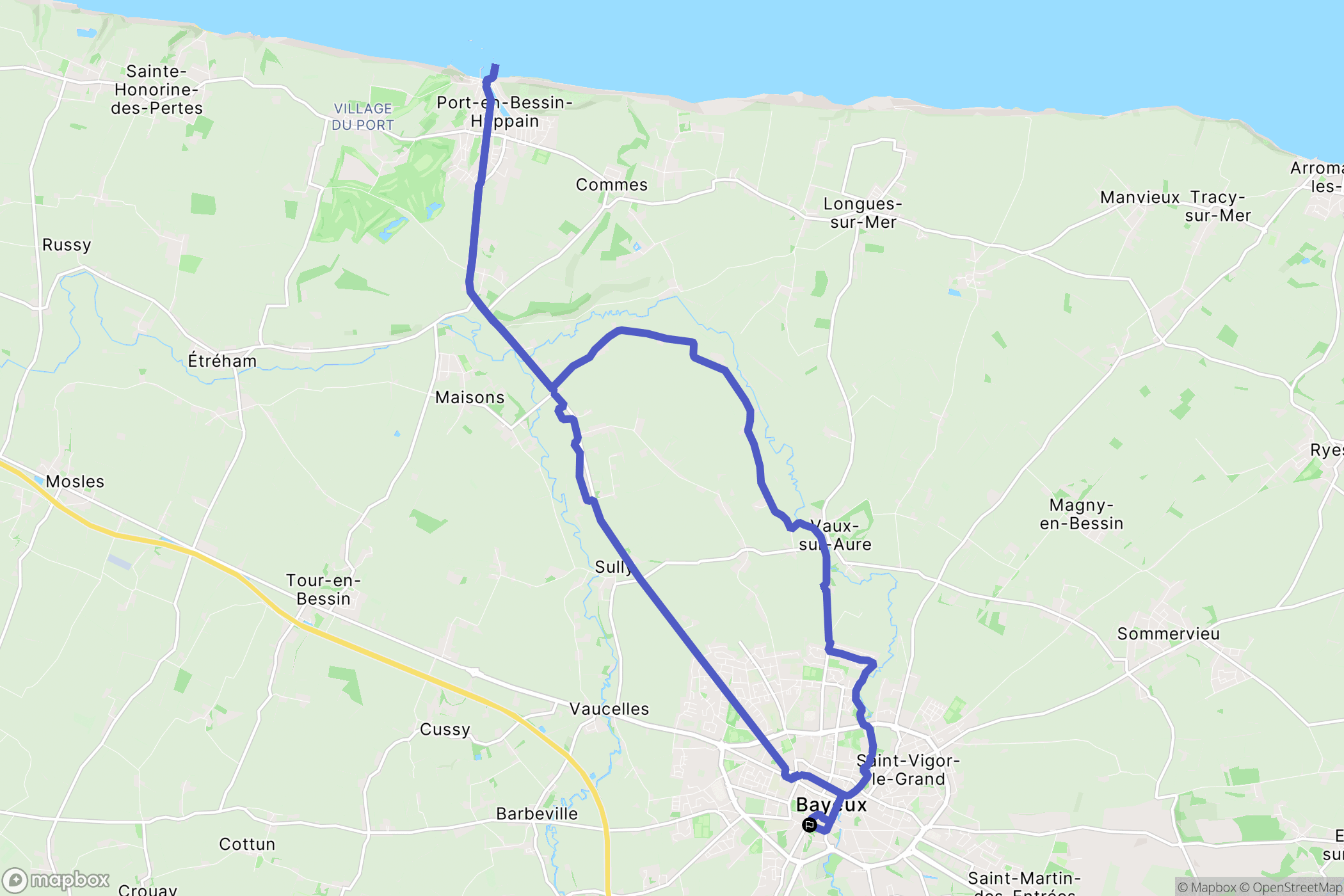 Bayeux : carte du parcours de randonnée - France
