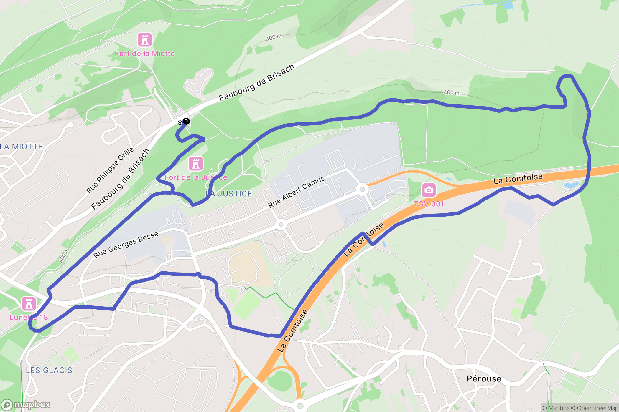 Belfort : carte du parcours de randonnée - France