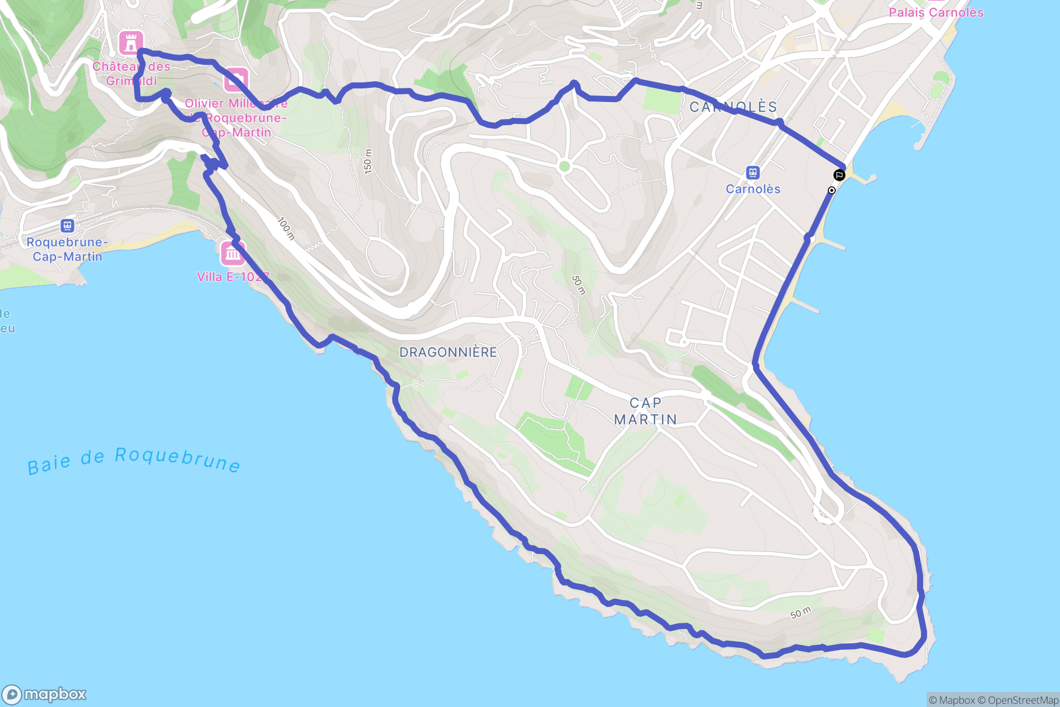 Roquebrune-Cap-Martin : carte du parcours de randonnée - France