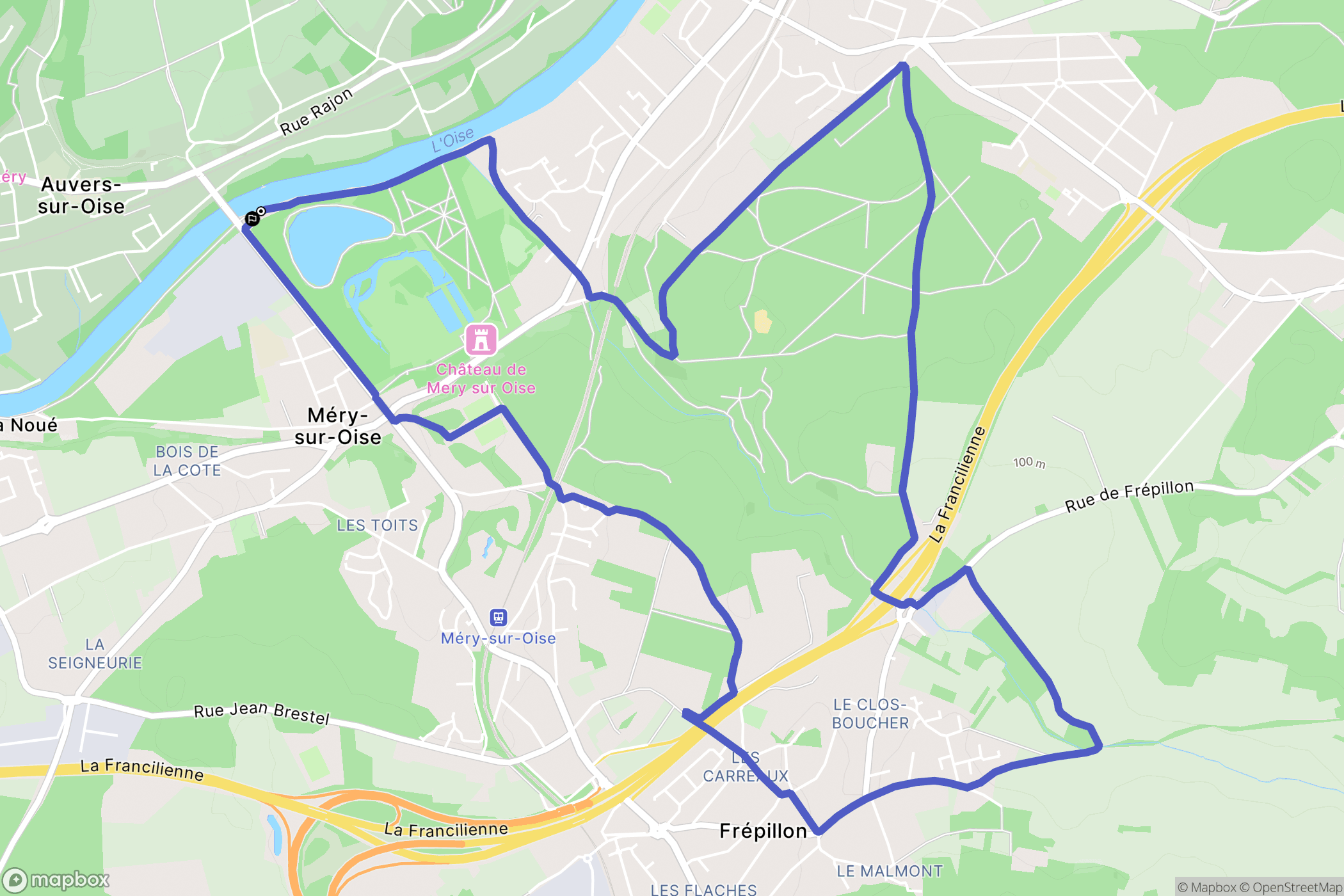 Méry-sur-Oise : carte du parcours de randonnée - France