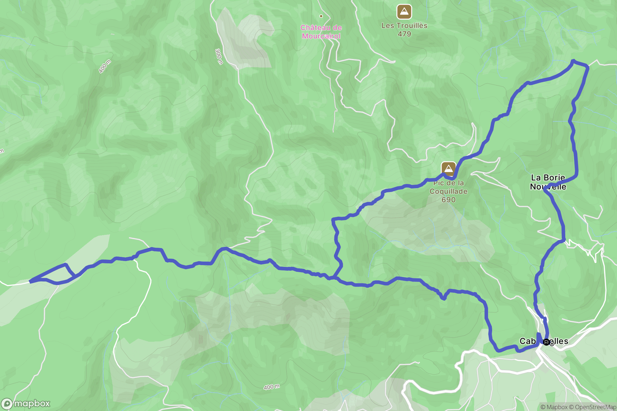 Cabrerolles : carte du parcours de randonnée - France