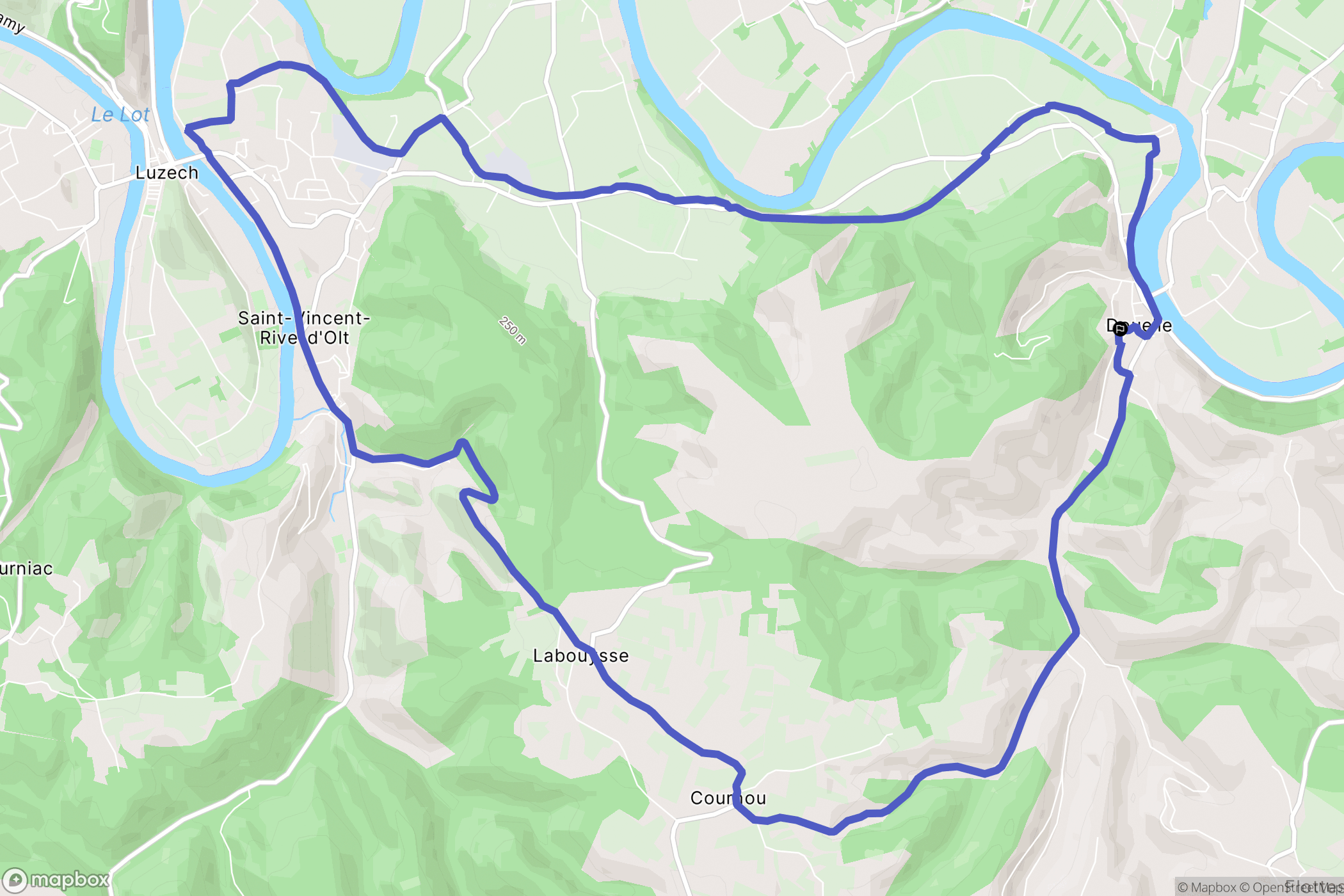 Douelle : carte du parcours de randonnée - France