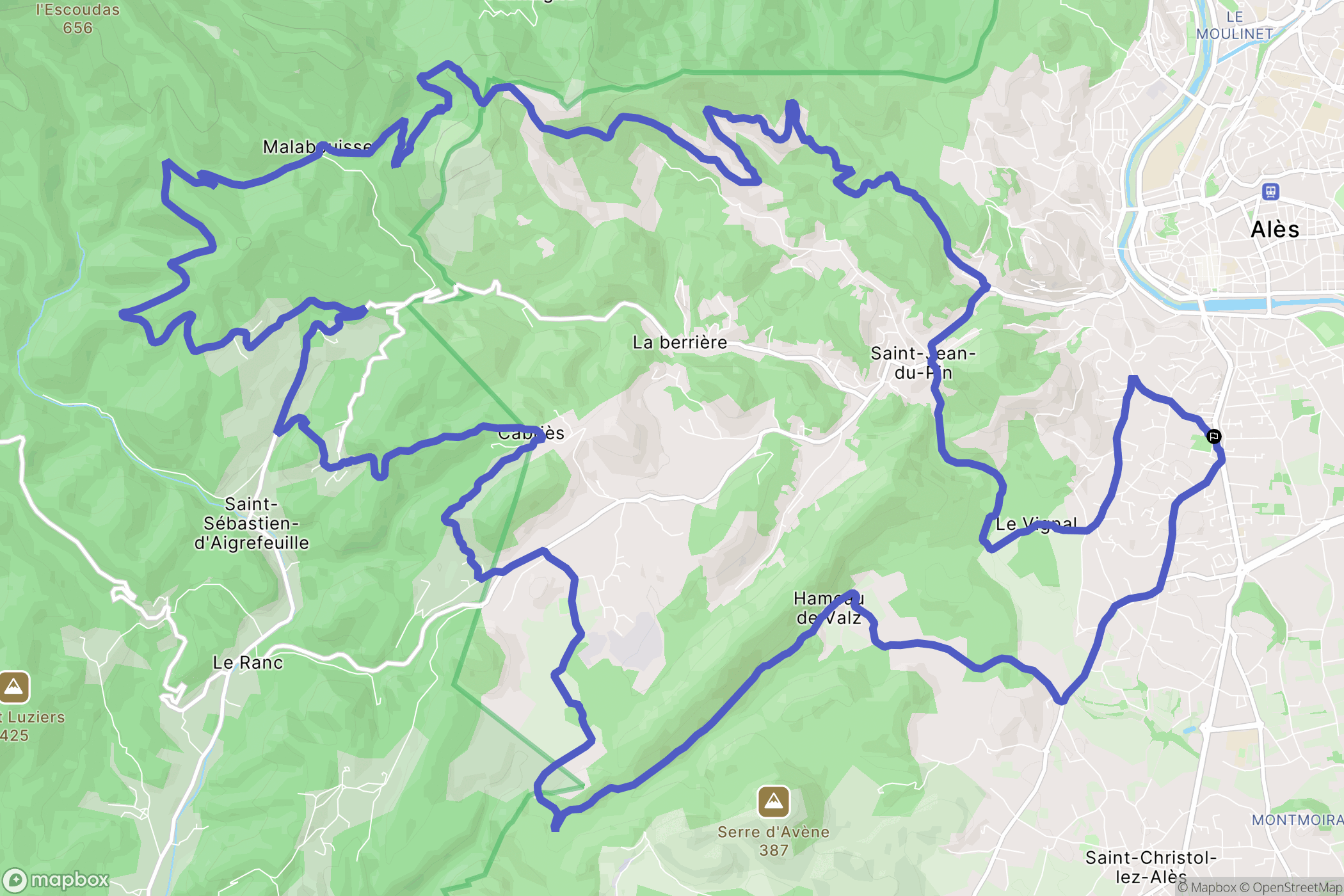 Alès : carte du parcours de randonnée - France