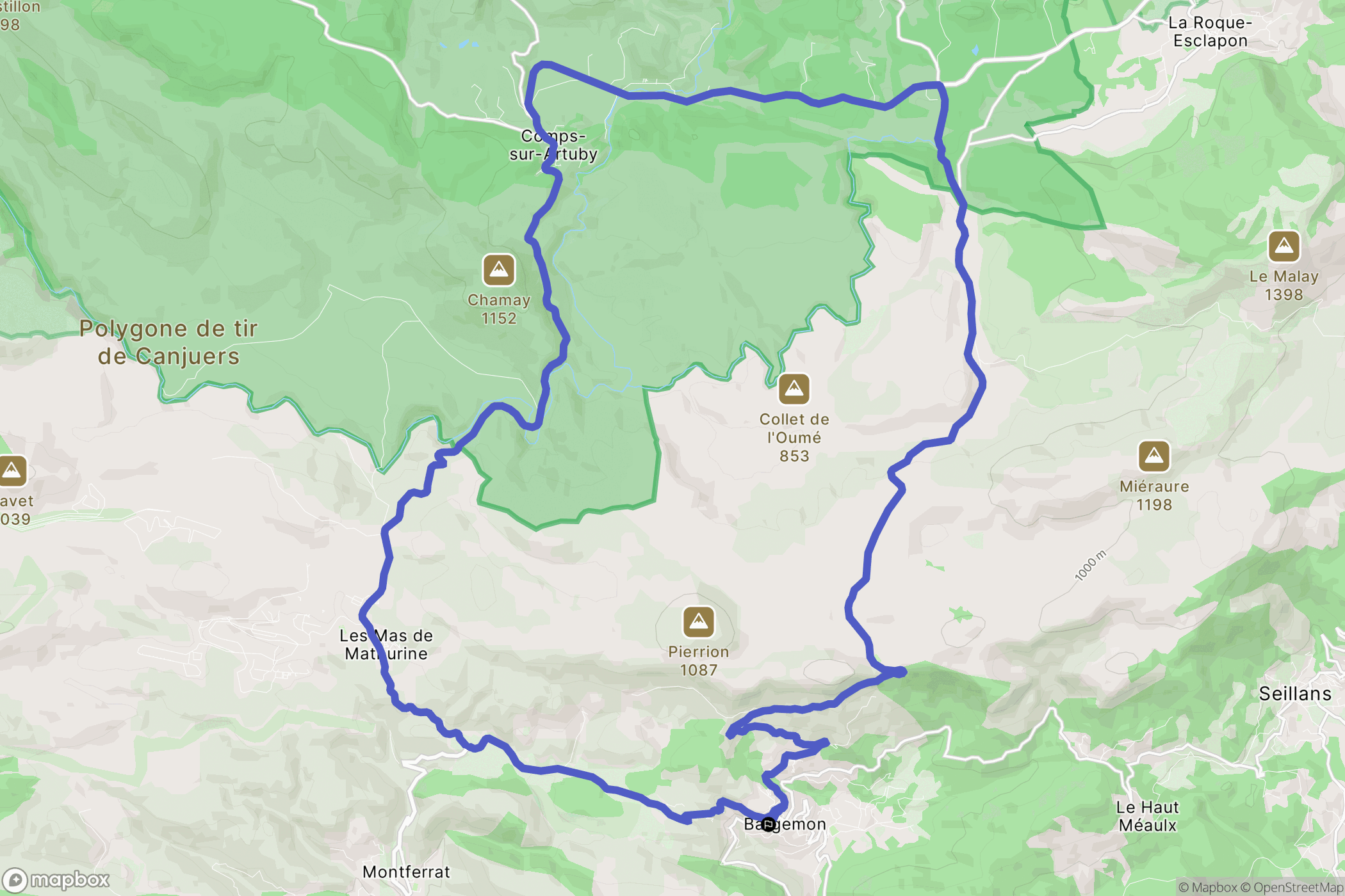 Bargemon : carte du parcours de randonnée - France
