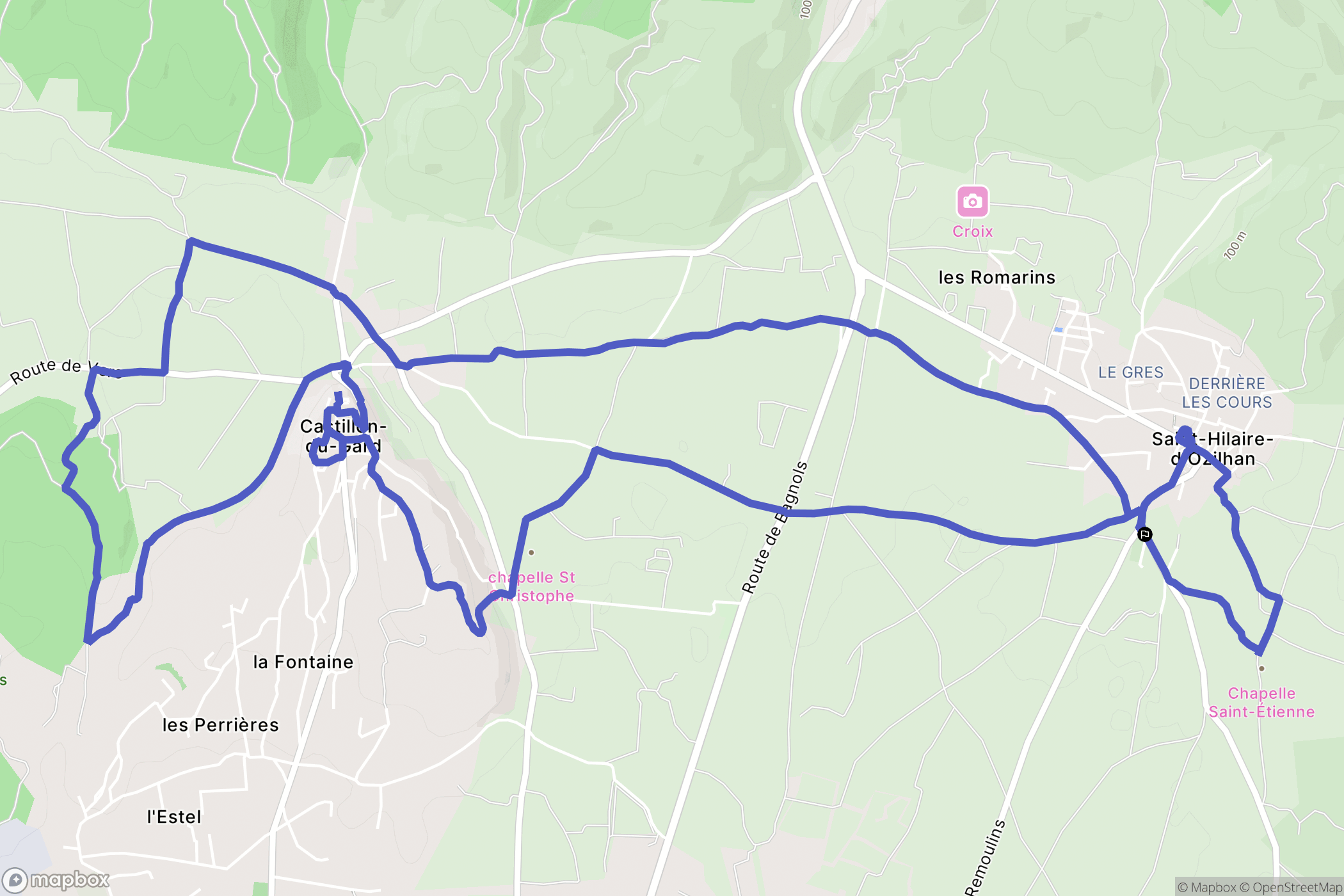 Saint-Hilaire-d'Ozilhan : carte du parcours de randonnée - France
