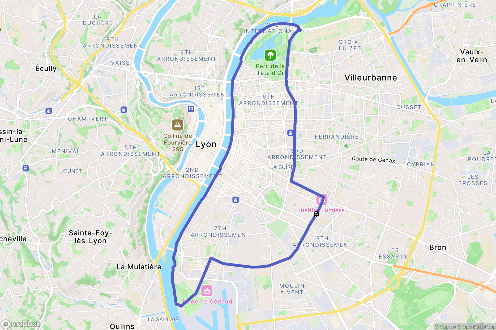 Lyon : carte du parcours de randonnée - France