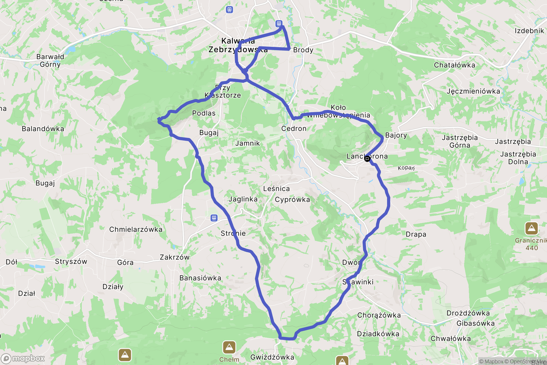 Lanckorona: mapa trasy - Poland