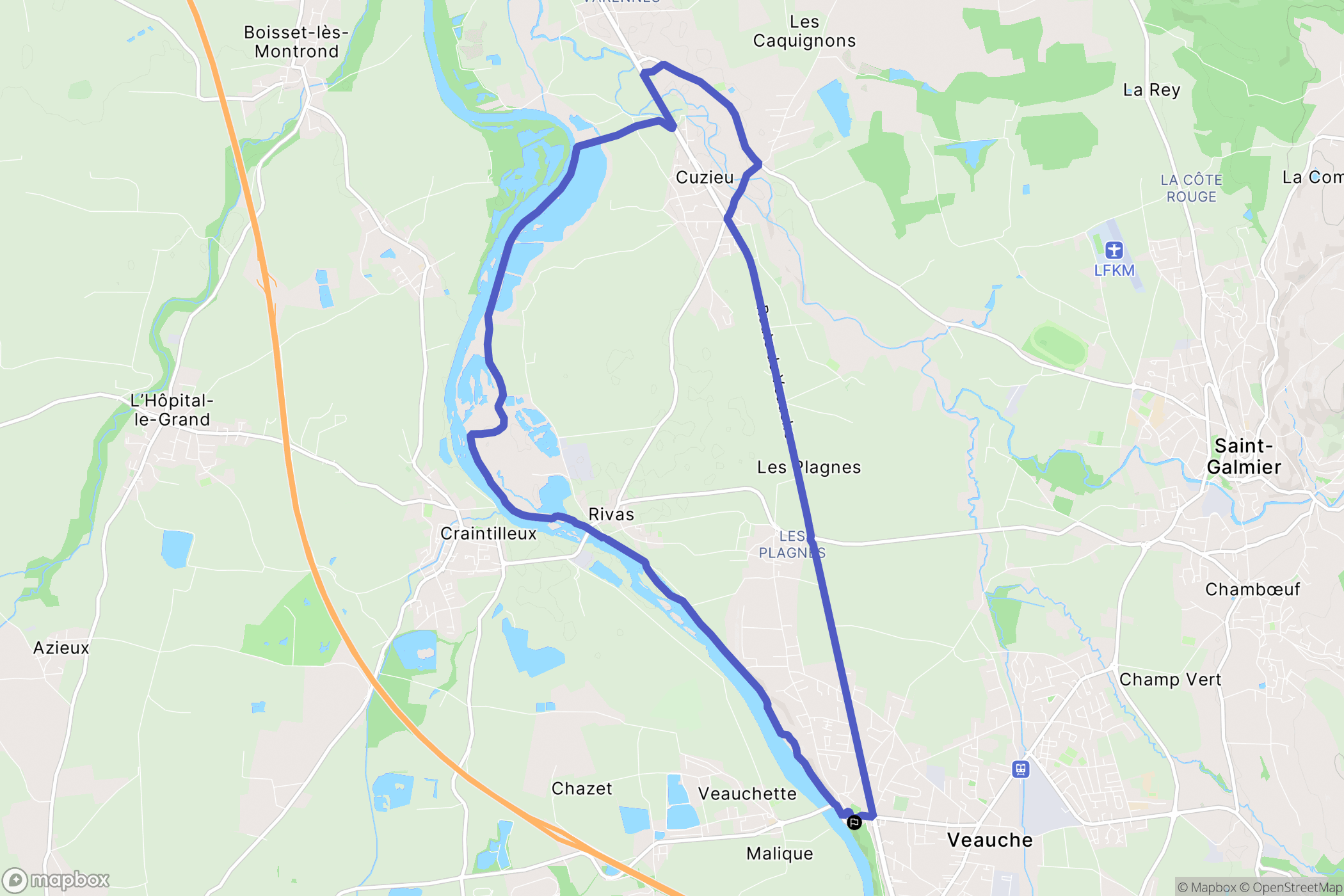 Veauche : carte du parcours de randonnée - France